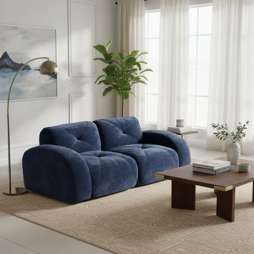 Aven 80" Modular Velvet Cloud Loveseat Sofa with Curved Armrests