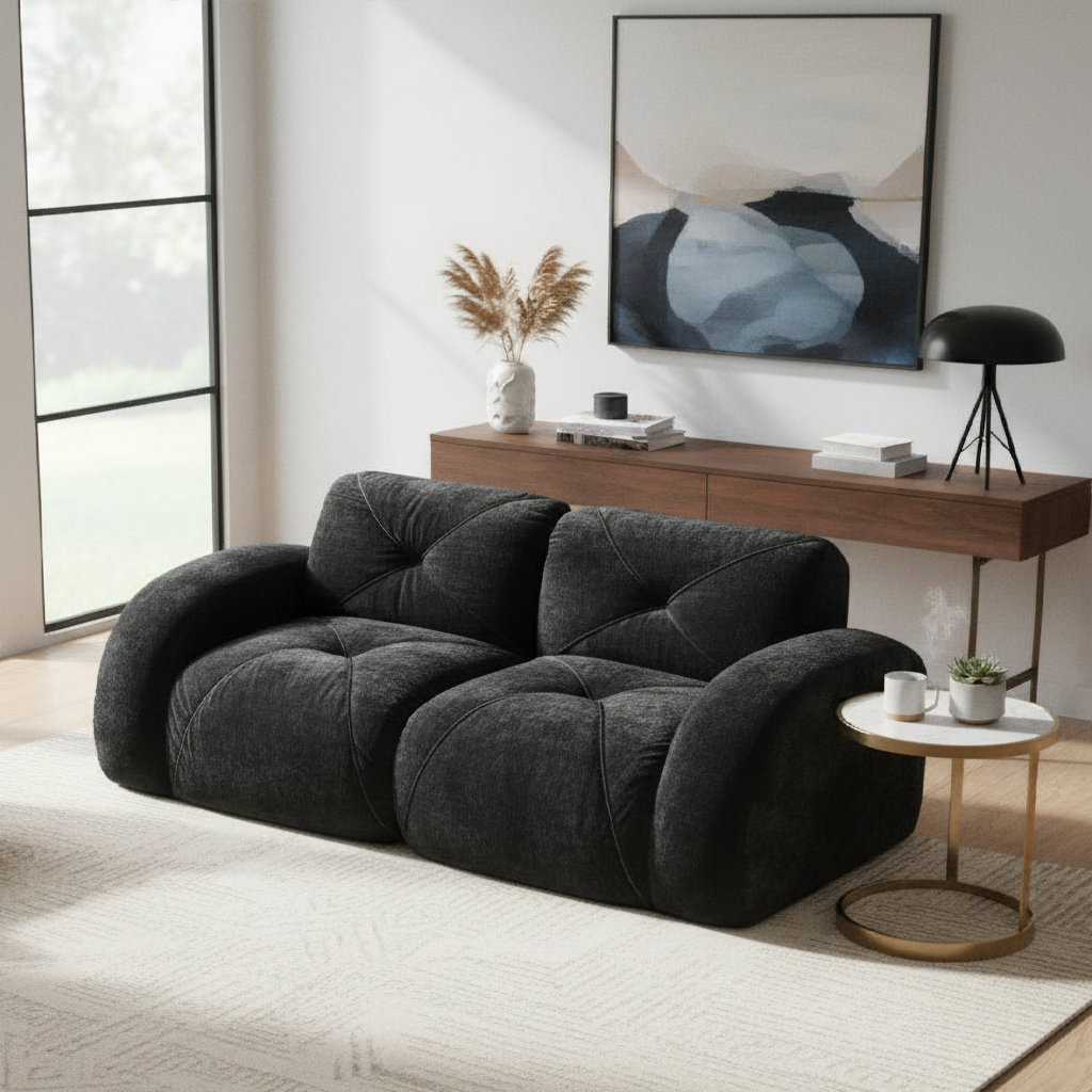 Aven 80" Modular Velvet Cloud Loveseat Sofa with Curved Armrests