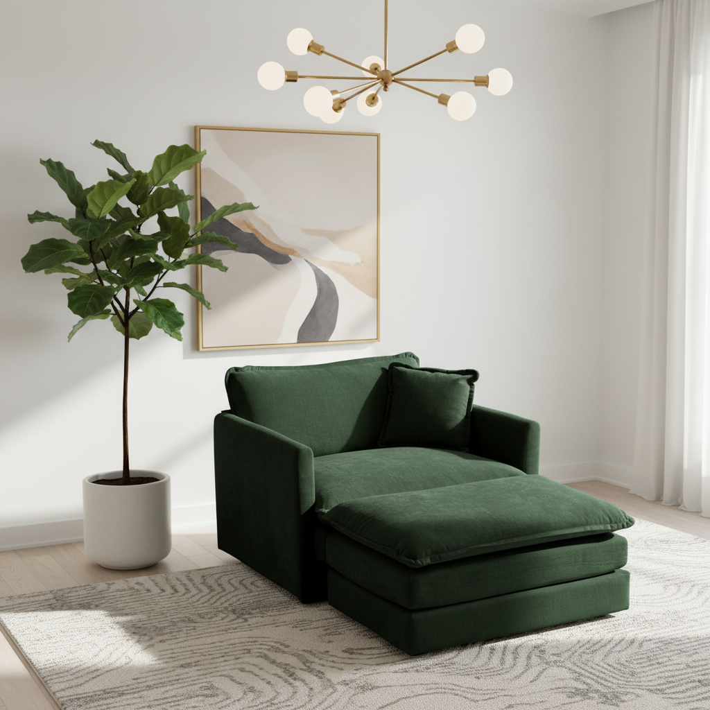 Fremont 41" 2 Piece Chenille Armchair Accent Chair with Ottoman and Toss Pillow