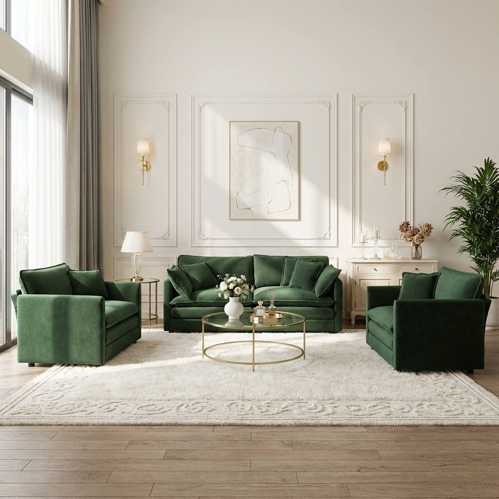 Fremont 3 Piece Chenille Upholstered Modular Sofa Set with Armchairs and Loveseat