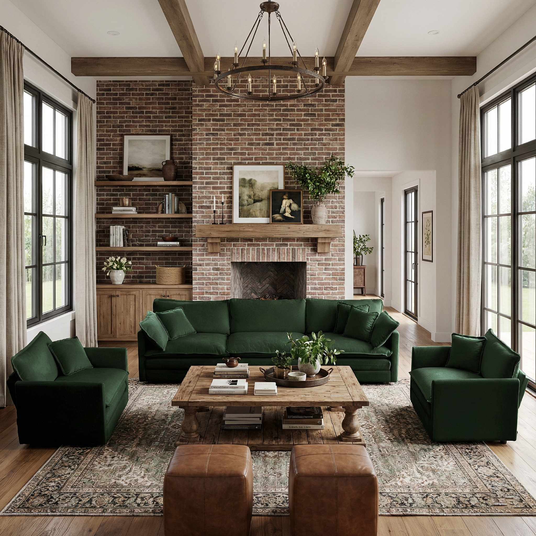 Fremont 3 Piece Chenille Upholstered Modular Sofa Set with Armchairs and 3-Seater Sofa