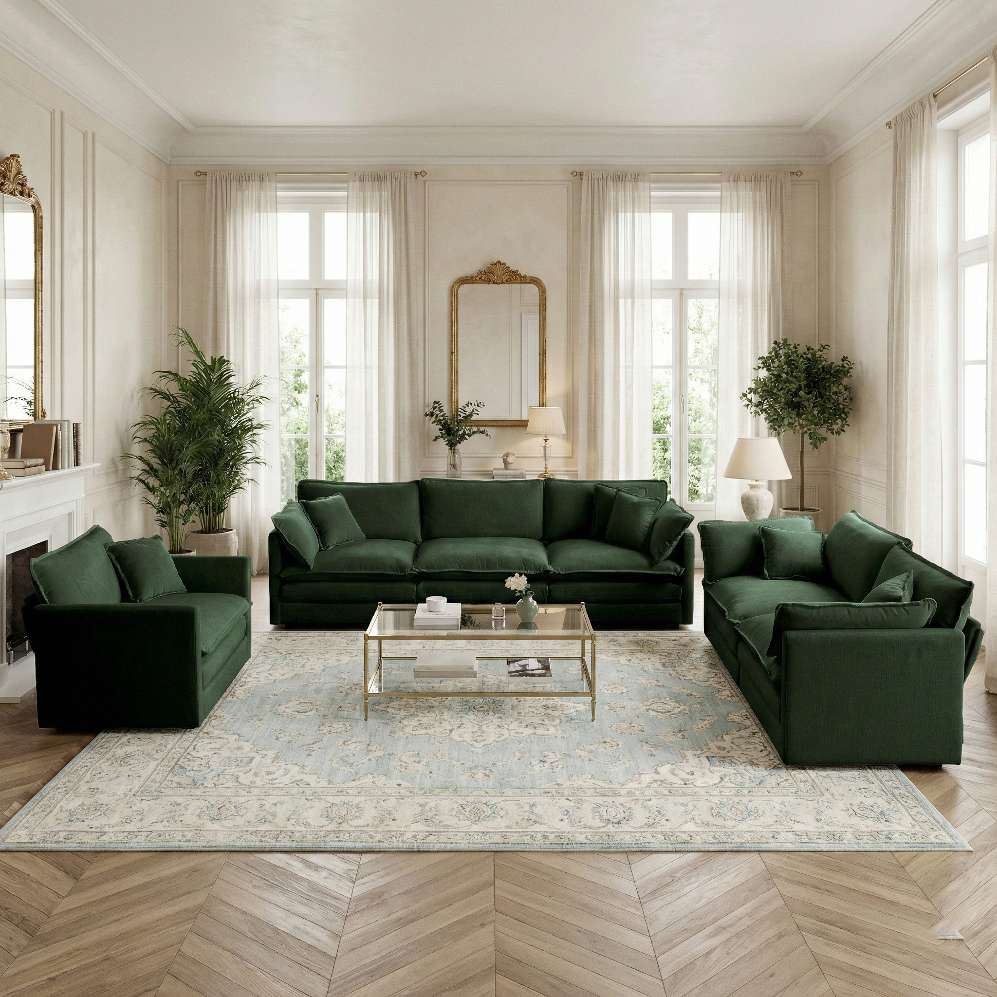 Fremont 3-Piece Modular Chenille Upholstered Sofa Set with Armchair, Loveseat and 3-Seater Sofa