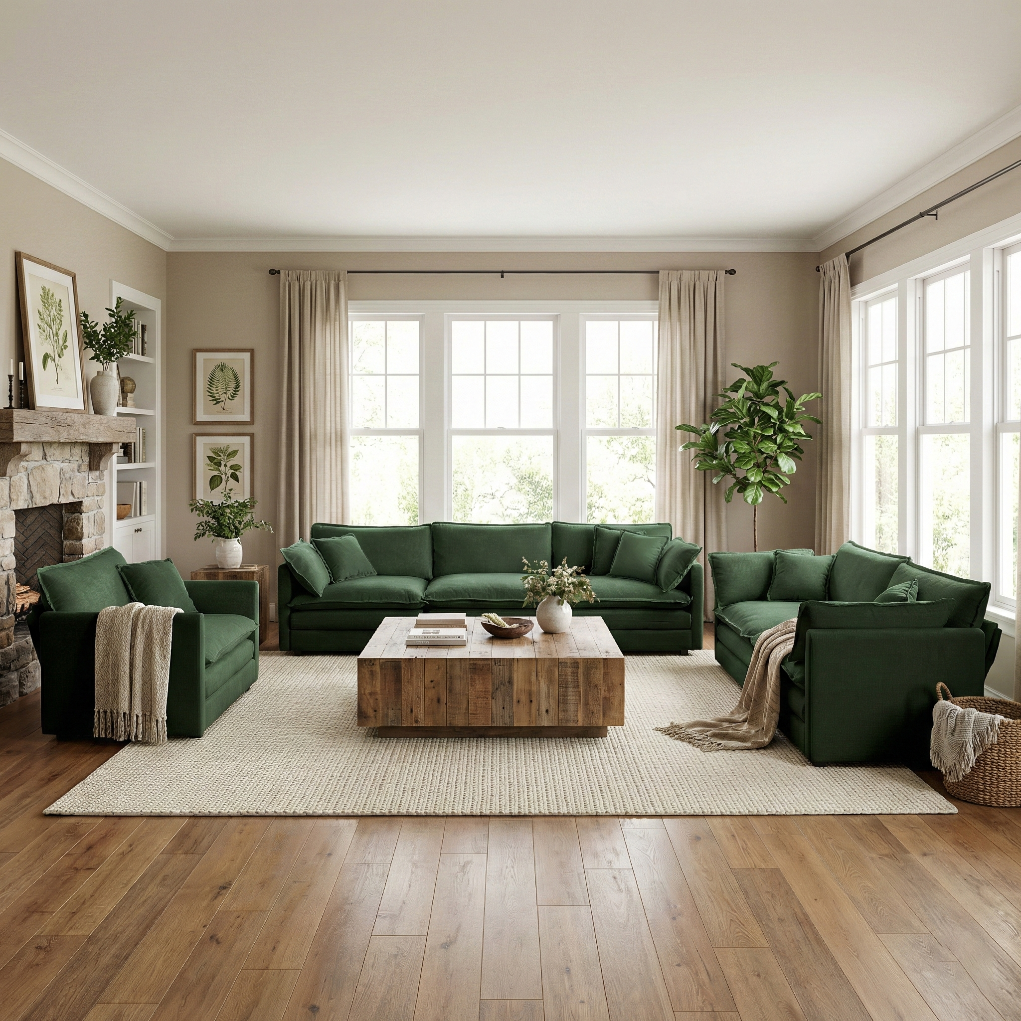 Fremont 3-Piece Modular Chenille Upholstered Sofa Set with Armchair, Loveseat and 3-Seater Sofa