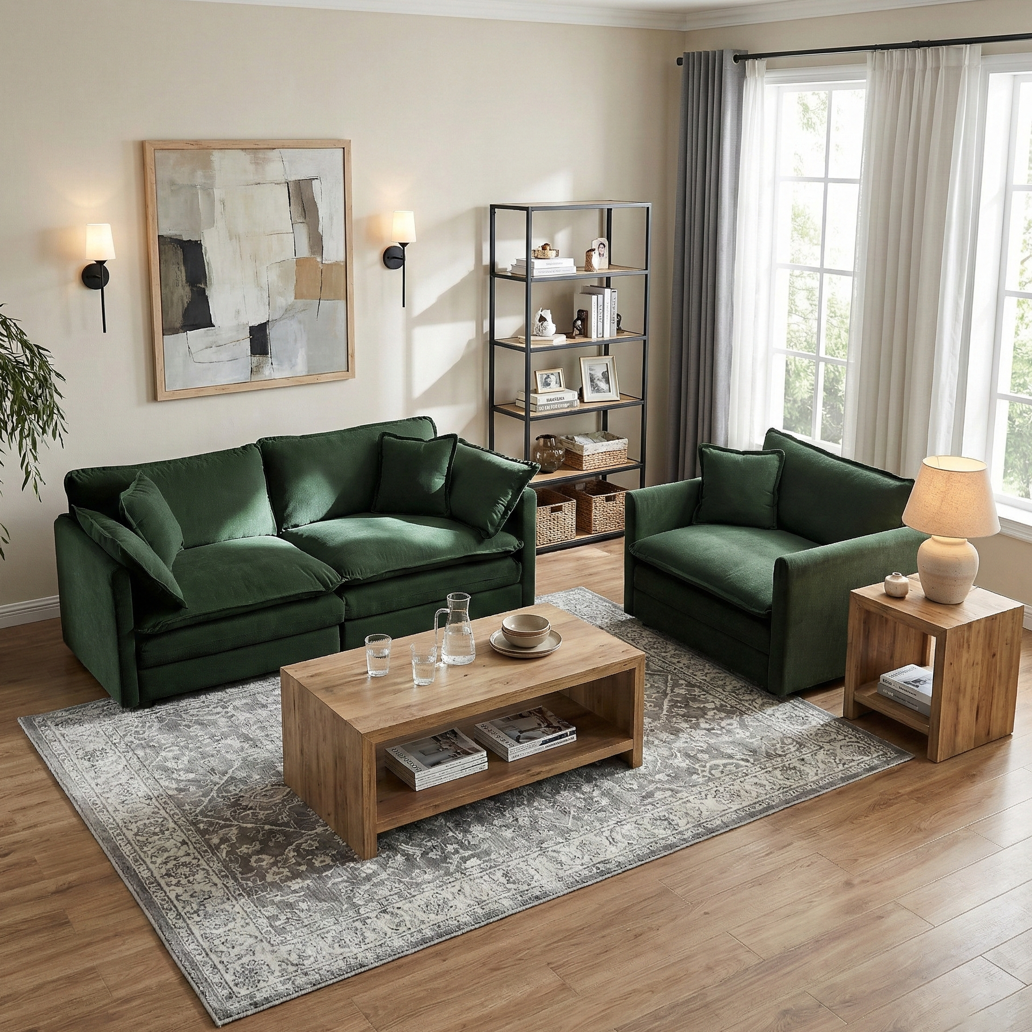 Fremont 2 Piece Chenille Upholstered Modular Sofa Set with Loveseat and Accent Chair