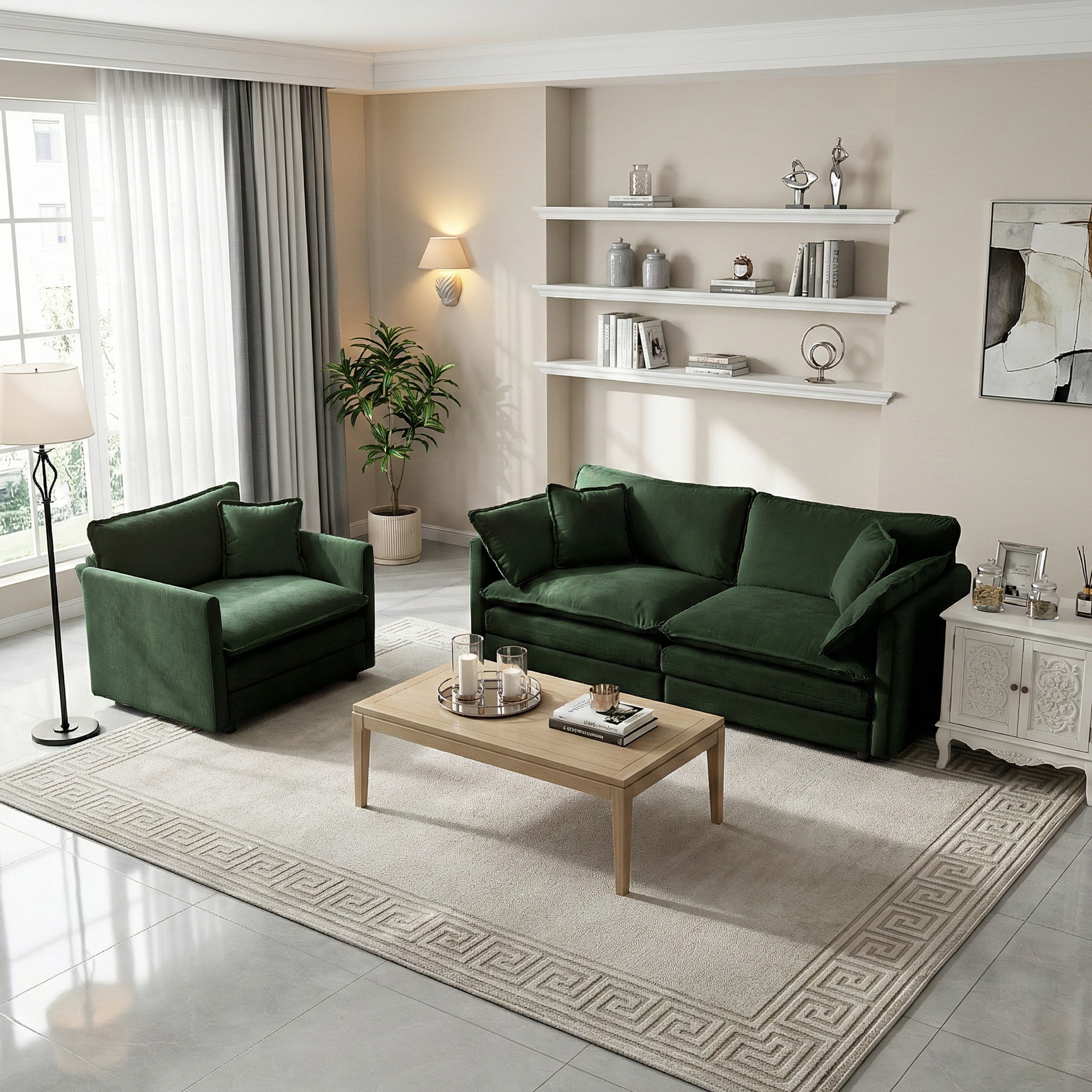 Fremont 2 Piece Chenille Upholstered Modular Sofa Set with Loveseat and Accent Chair