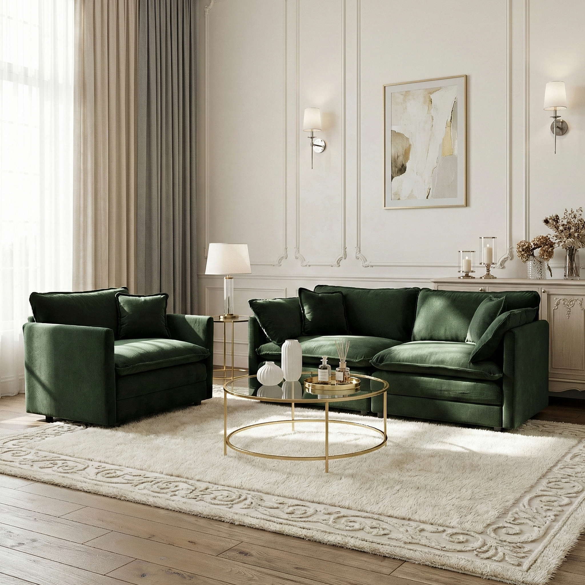 Fremont 2 Piece Chenille Upholstered Modular Sofa Set with Loveseat and Accent Chair