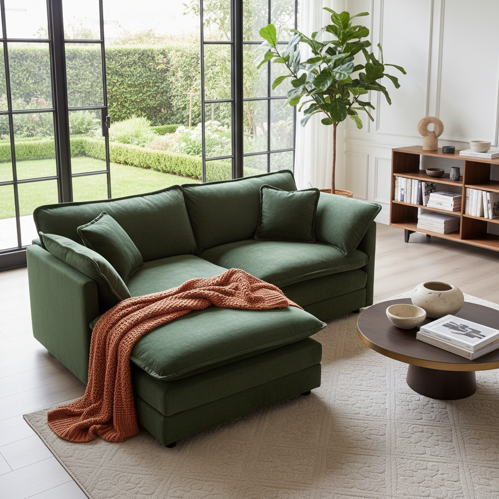 Fremont 77" Chenille Upholstered Modular Loveseat Sofa with Ottoman