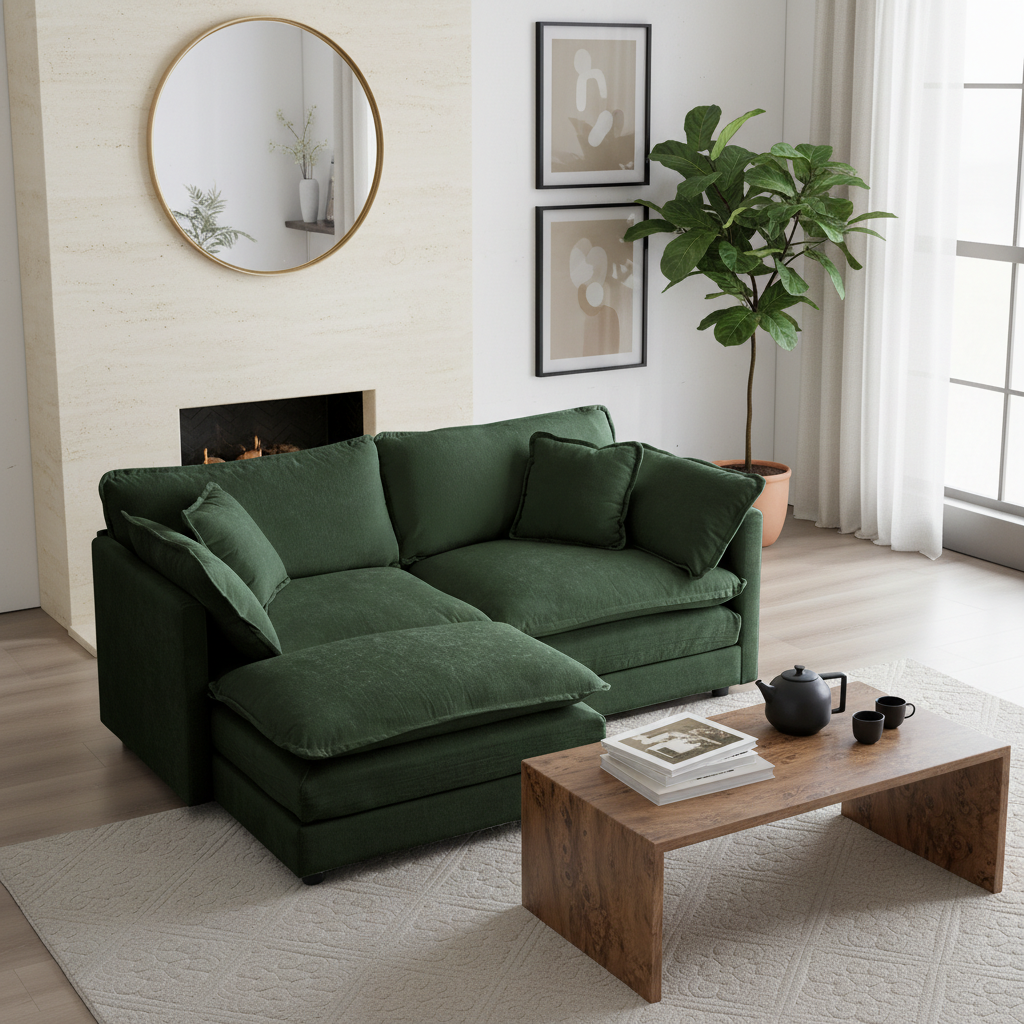 Fremont 77" Chenille Upholstered Modular Loveseat Sofa with Ottoman
