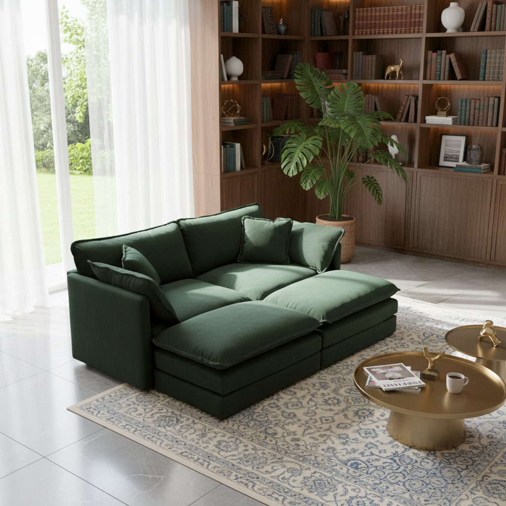 Fremont 77" 4-Piece Modular Chenille Upholstered Sectional Sofa with Ottomans