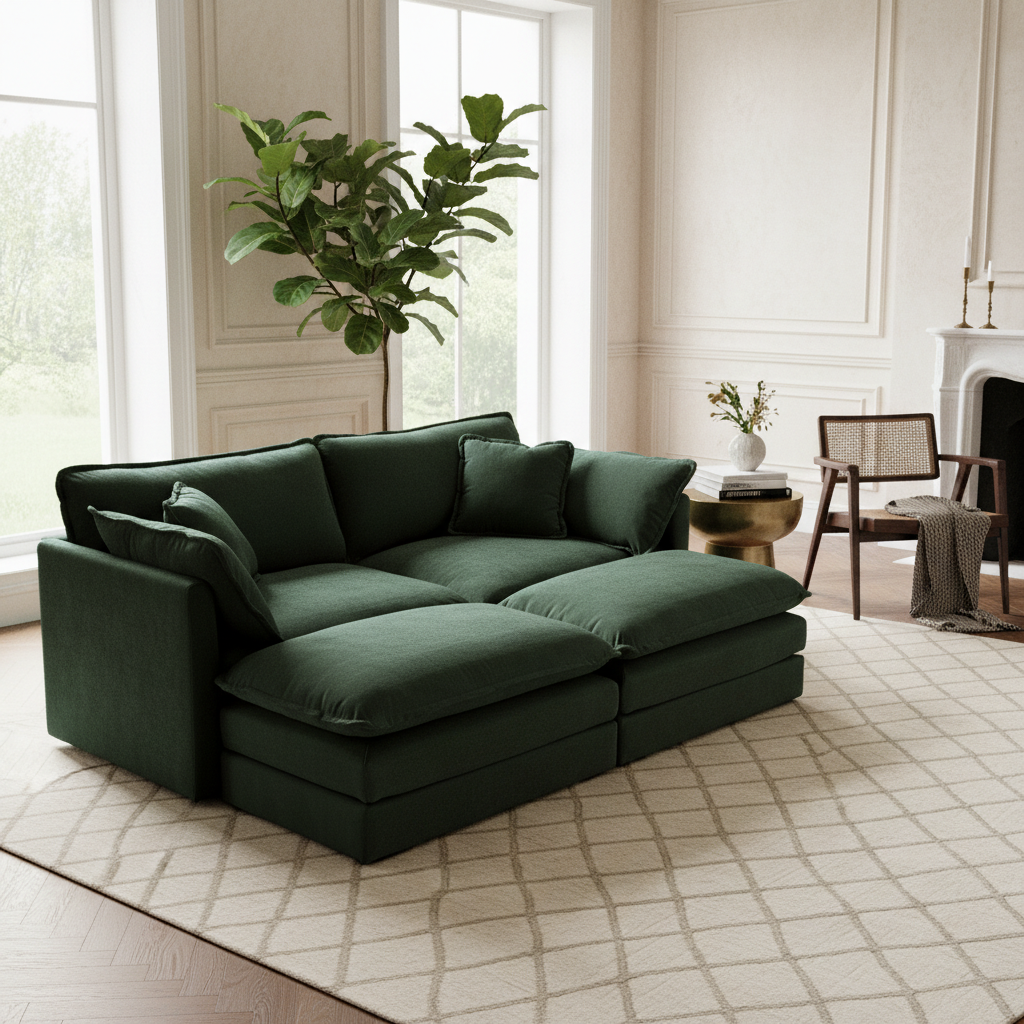 Fremont 77" 4-Piece Modular Chenille Upholstered Sectional Sofa with Ottomans