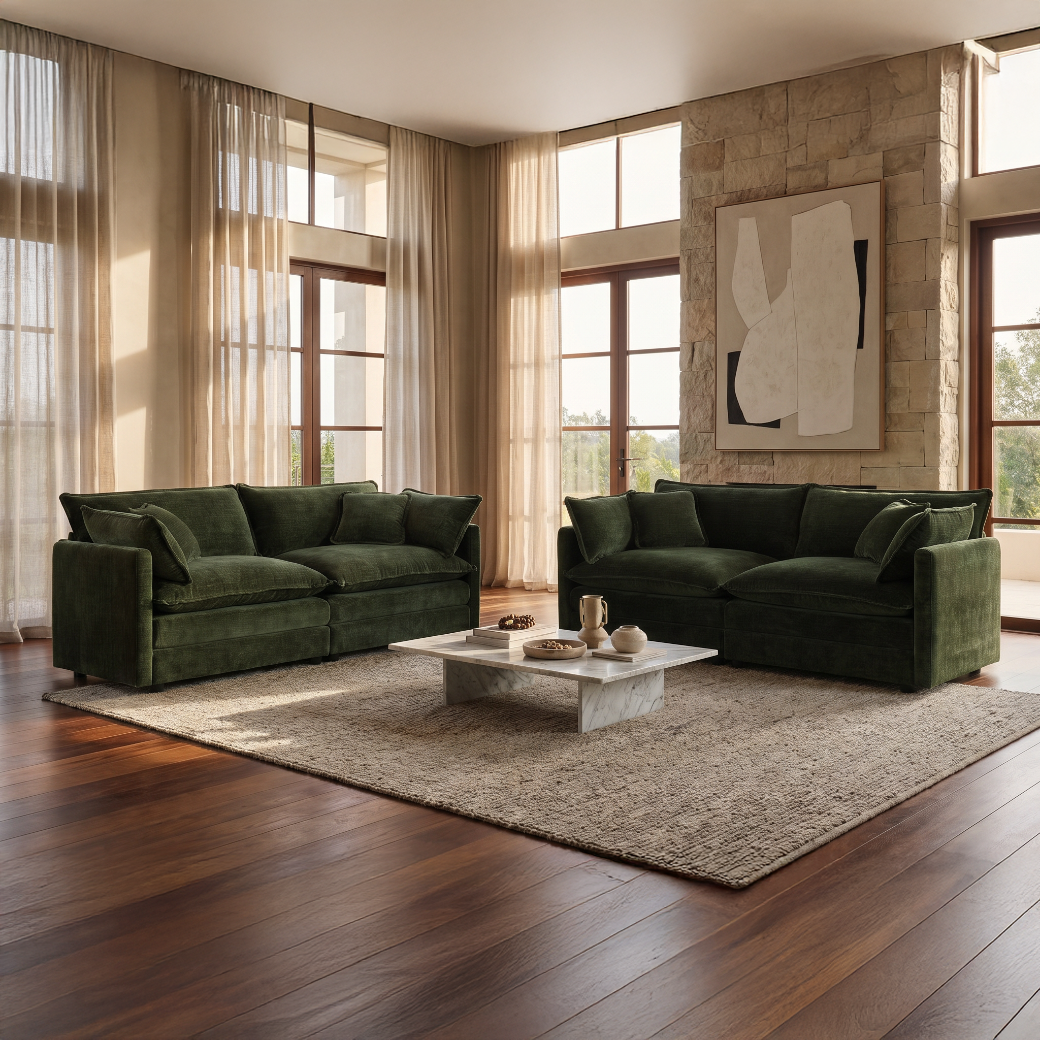 Fremont 2-Piece Chenille Upholstered Loveseat Sofa Set