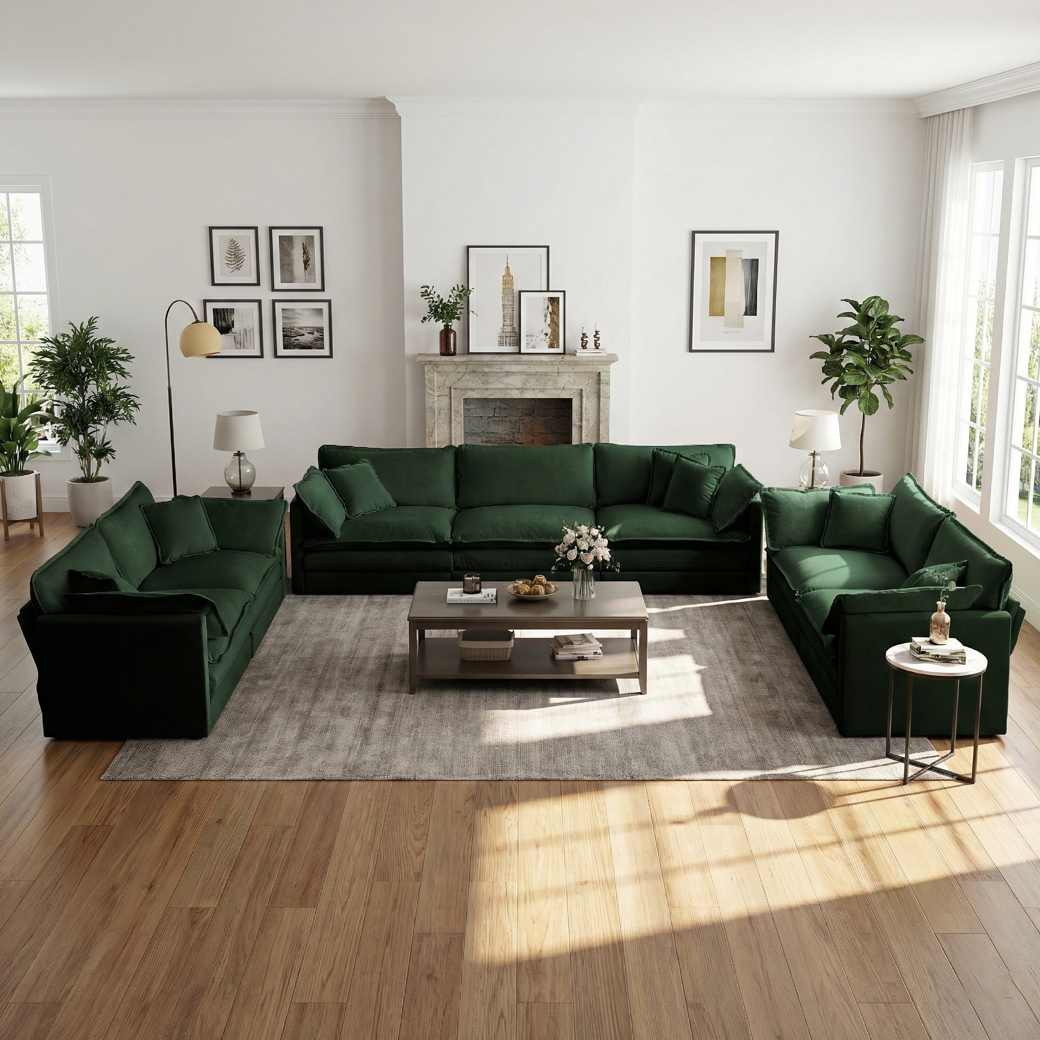 Fremont 3-Piece Modular Chenille Upholstered Sofa Set with 2 Loveseats and 3-Seater Sofa