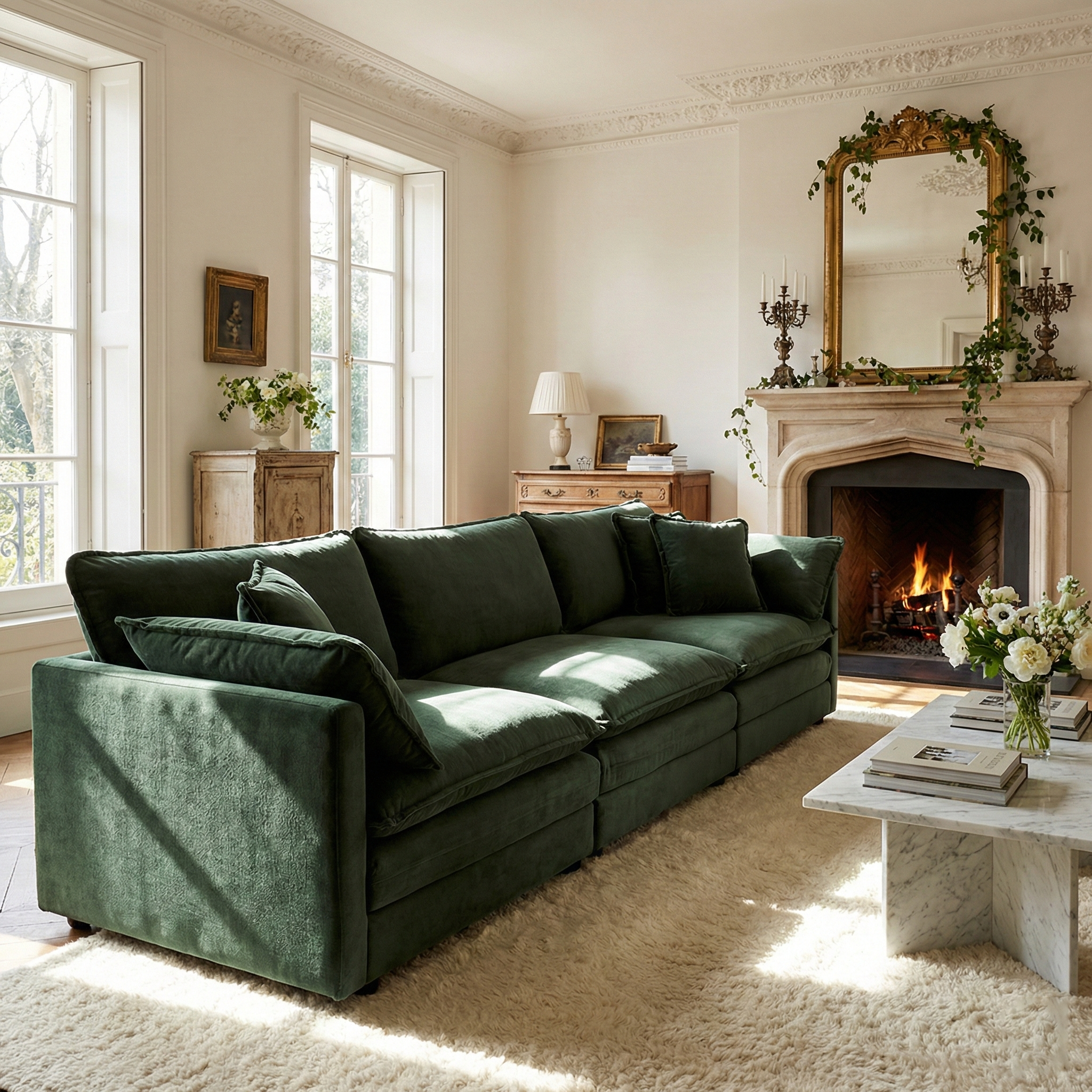 Fremont 112" Mid-Century Chenille 3-Seater Modular Sofa with Toss Pillows