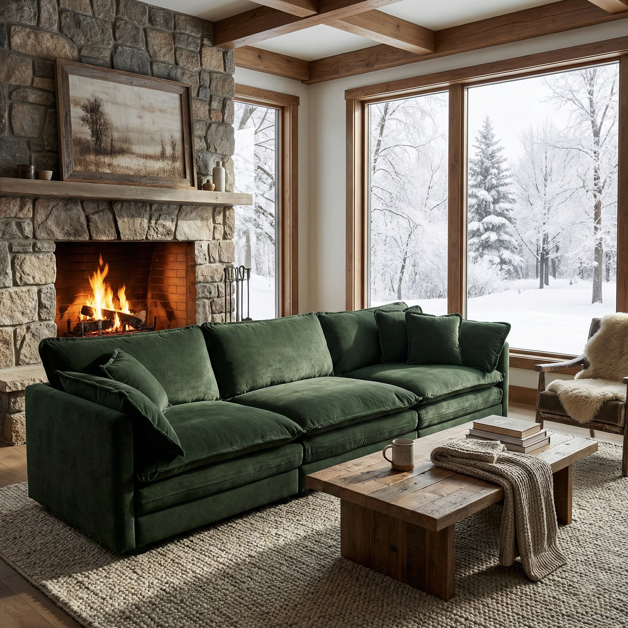 Fremont 112" Mid-Century Chenille 3-Seater Modular Sofa with Toss Pillows