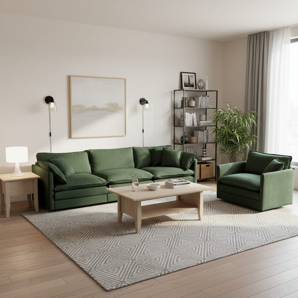 Fremont 3-Piece Modular Chenille Upholstered Sofa Set with Armchair and 3-Seater Sofa