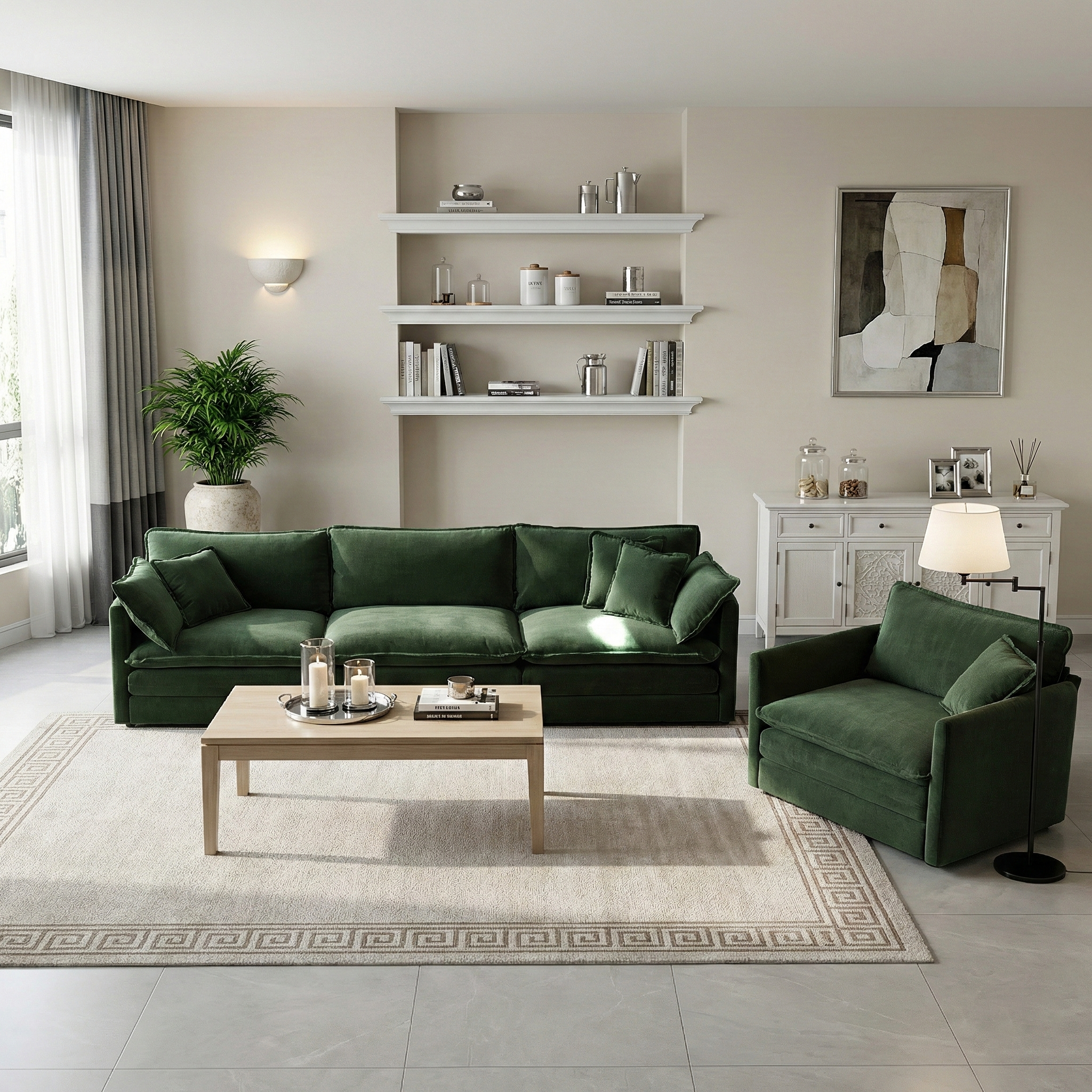 Fremont 3-Piece Modular Chenille Upholstered Sofa Set with Armchair and 3-Seater Sofa