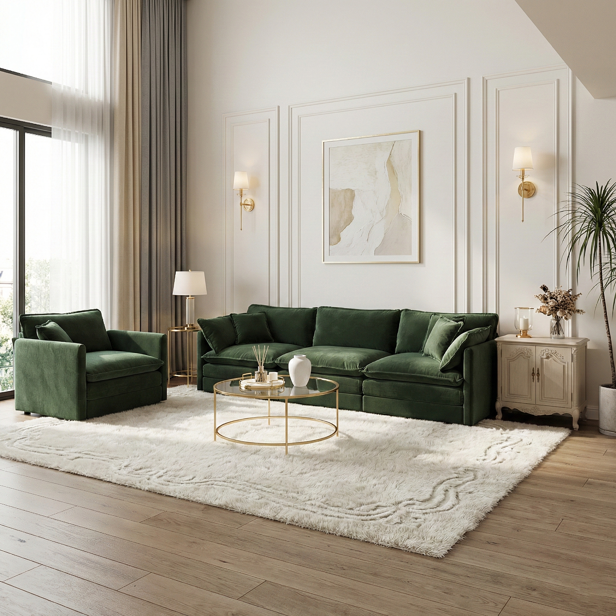 Fremont 3-Piece Modular Chenille Upholstered Sofa Set with Armchair and 3-Seater Sofa