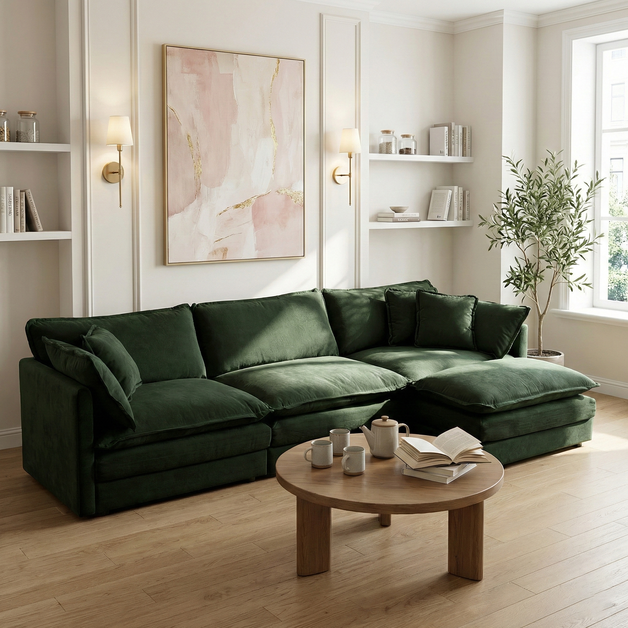 Fremont 112" Modular Chenille Upholstered L-Shaped Sectional Sofa with Ottoman