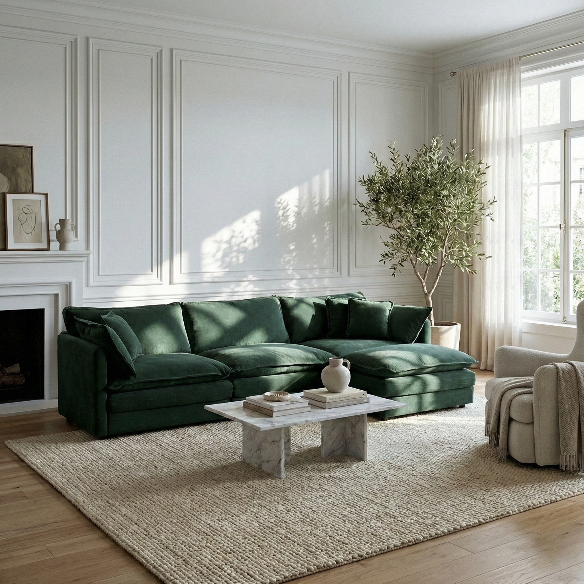 Fremont 112" Modular Chenille Upholstered L-Shaped Sectional Sofa with Ottoman