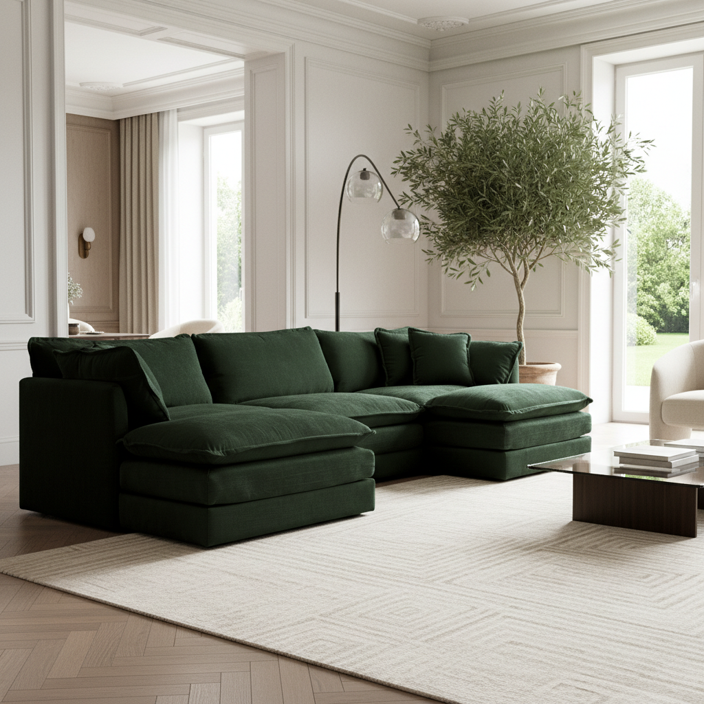 Fremont 112" Modular Chenille Upholstered U-Shaped Sectional Sofa with Ottomans