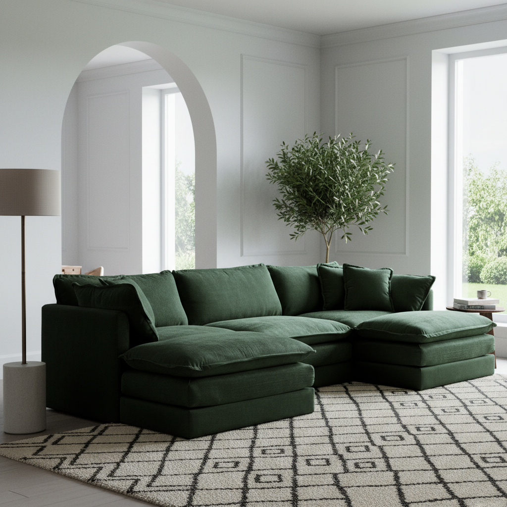 Fremont 112" Modular Chenille Upholstered U-Shaped Sectional Sofa with Ottomans