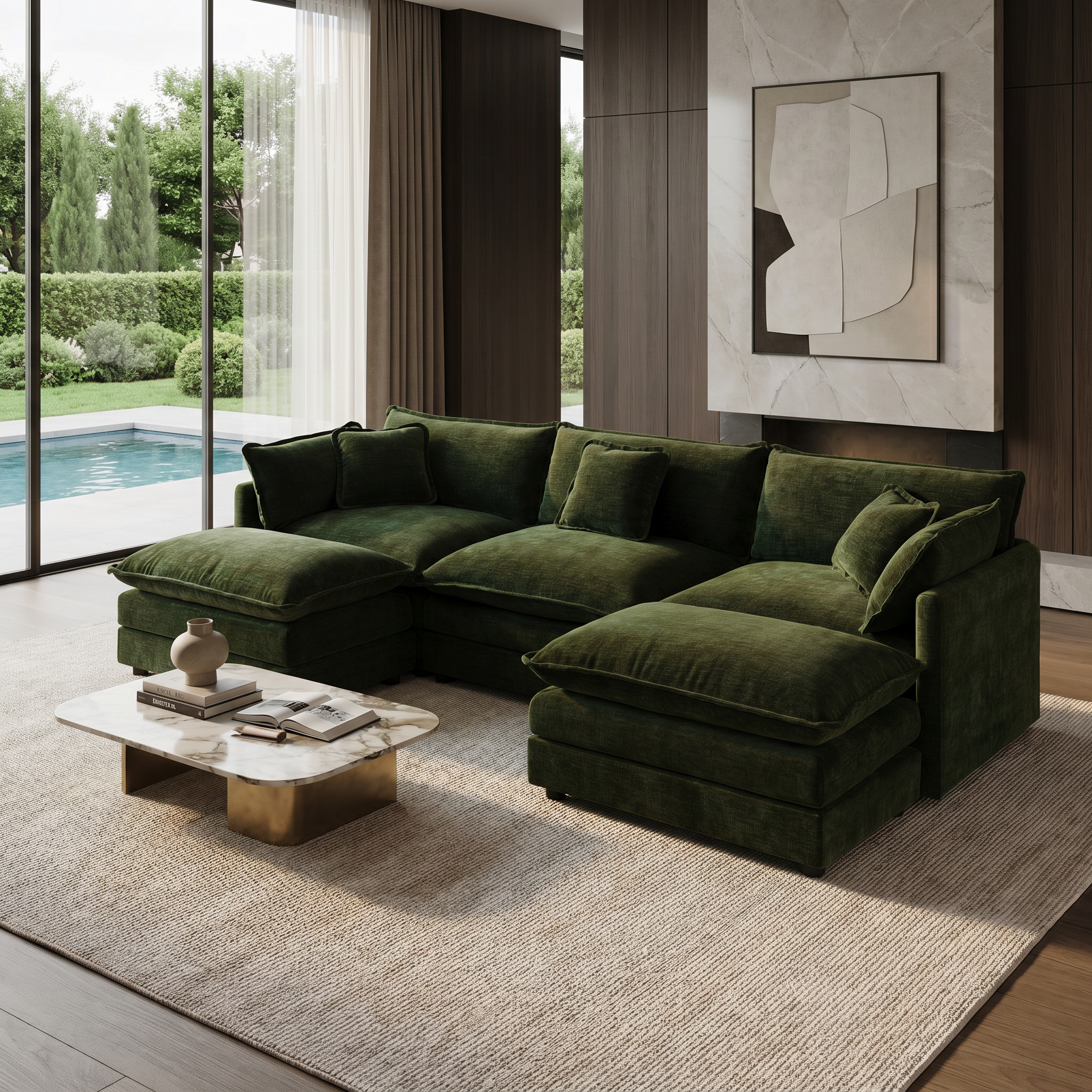 Fremont 112" Modular Chenille Upholstered U-Shaped Sectional Sofa with Ottomans