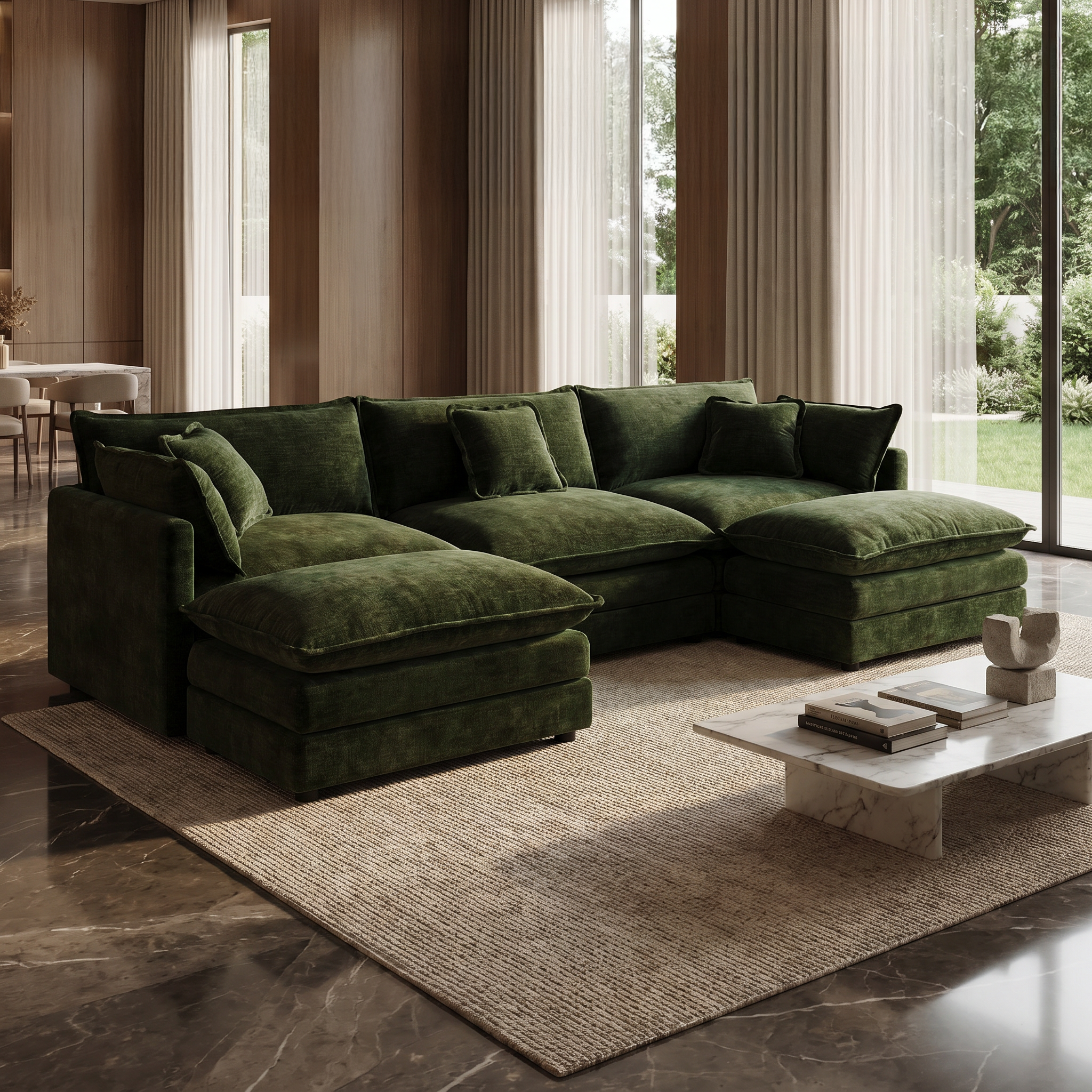 Fremont 112" Modular Chenille Upholstered U-Shaped Sectional Sofa with Ottomans