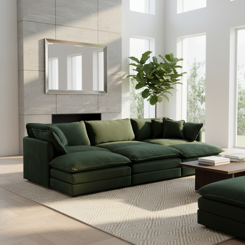 Fremont 112" 6-Piece Modular Chenille Upholstered Sectional Sofa with Ottomans