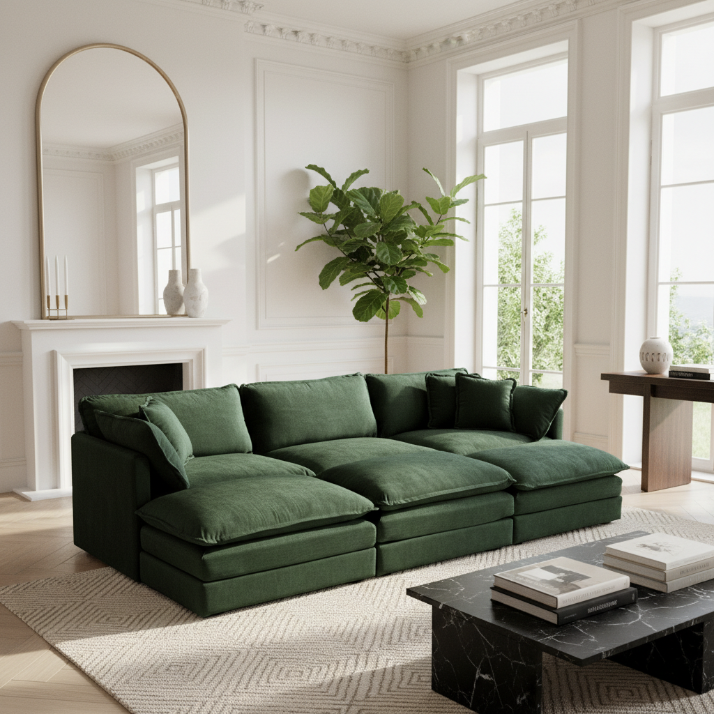 Fremont 112" 6-Piece Modular Chenille Upholstered Sectional Sofa with Ottomans