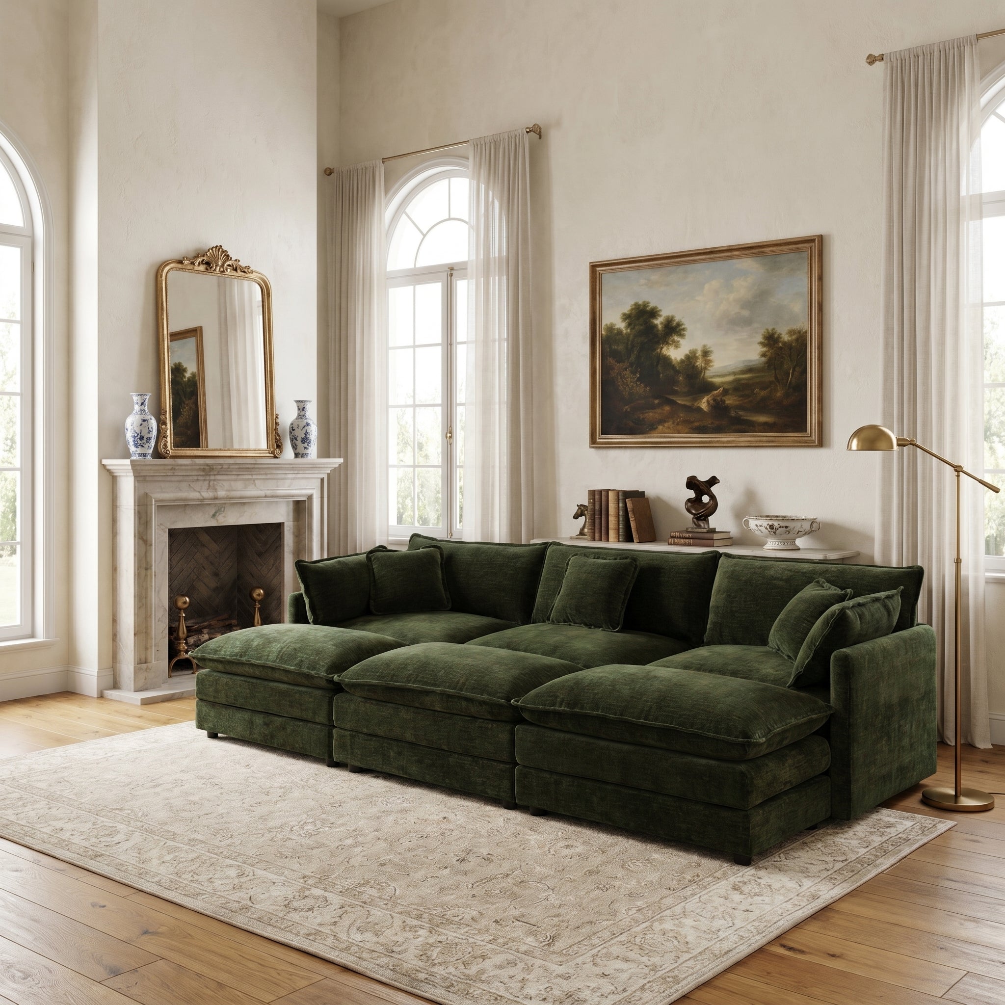Fremont 112" 6-Piece Modular Chenille Upholstered Sectional Sofa with Ottomans