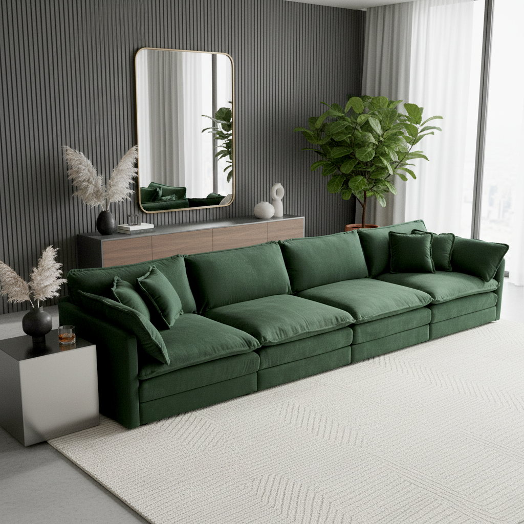 Fremont 147" 4-Seater Chenille Upholstered Modular Sofa with Toss Pillows