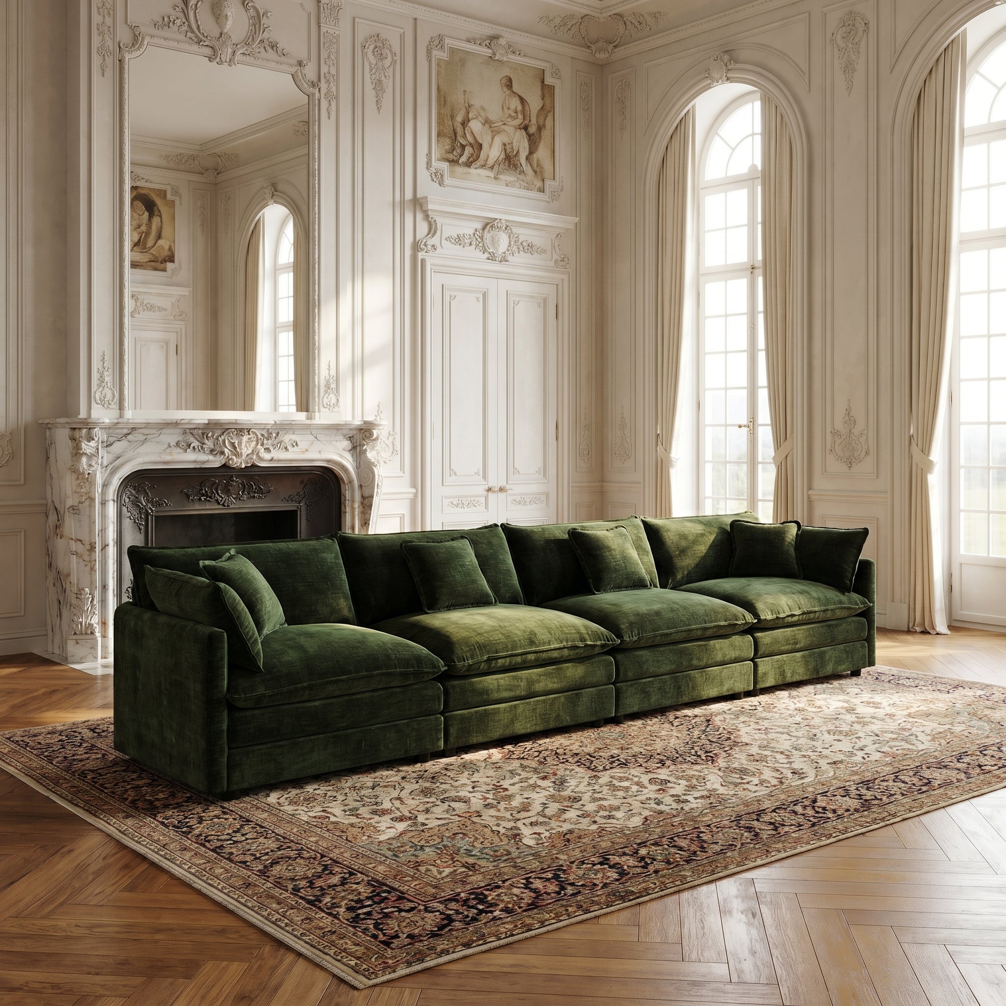 Fremont 147" 4-Seater Chenille Upholstered Modular Sofa with Toss Pillows
