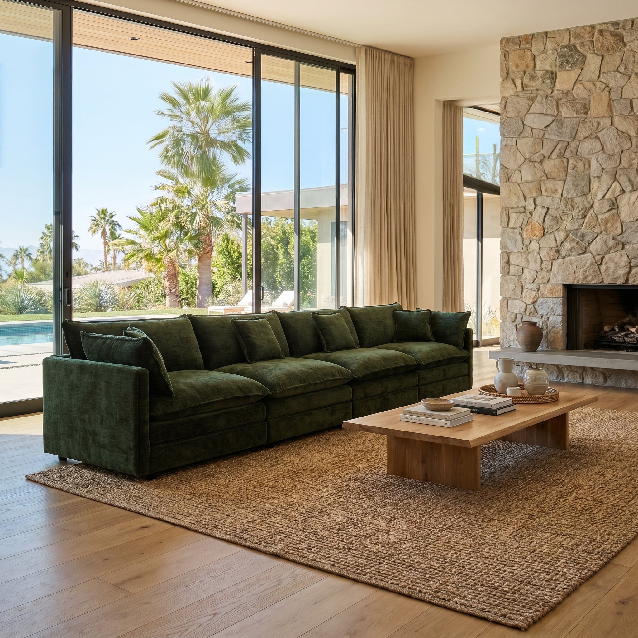 Fremont 147" 4-Seater Chenille Upholstered Modular Sofa with Toss Pillows