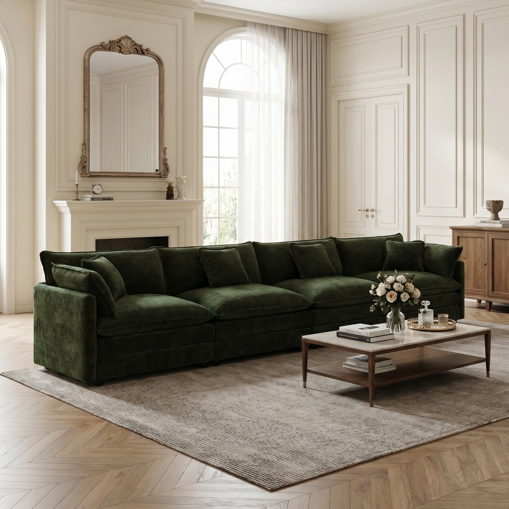 Fremont 147" 4-Seater Chenille Upholstered Modular Sofa with Toss Pillows