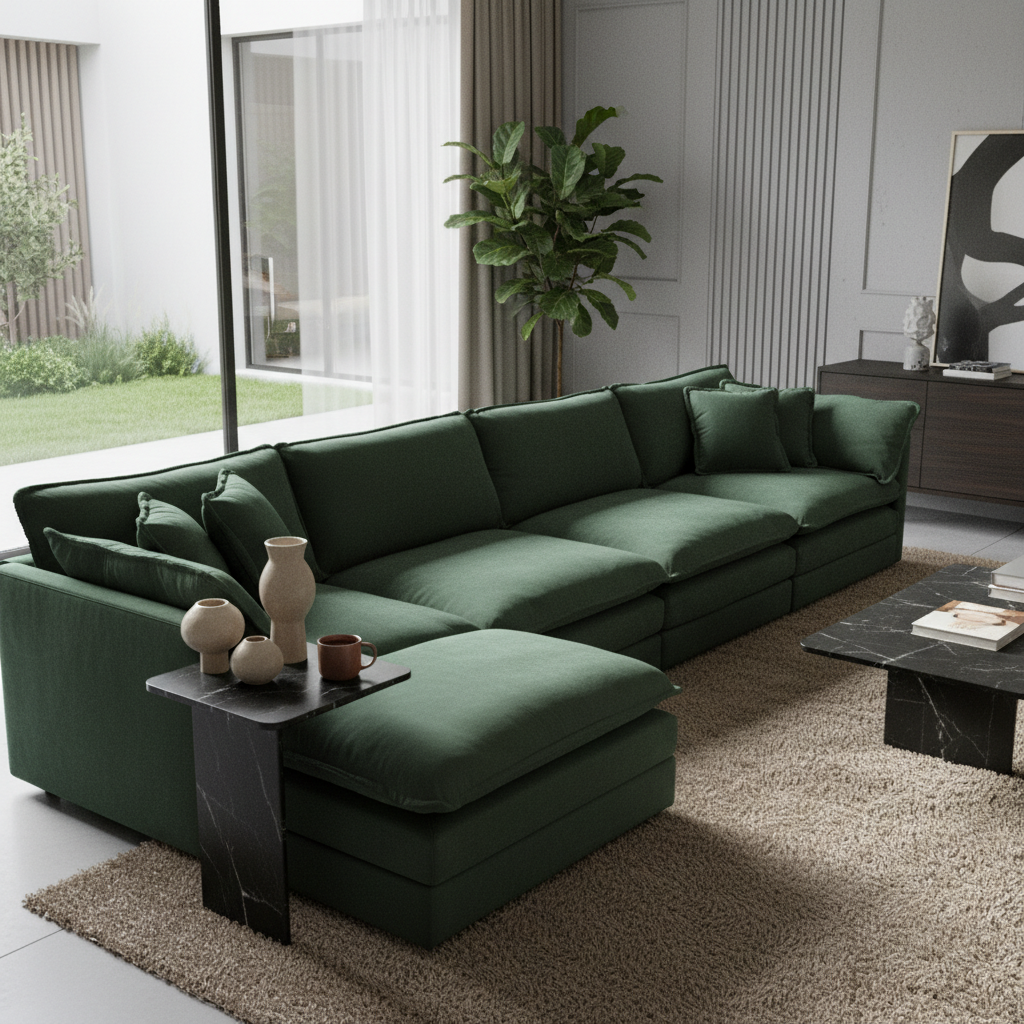Fremont 147" Modular Chenille Upholstered L-Shaped Sectional Sofa with Ottoman