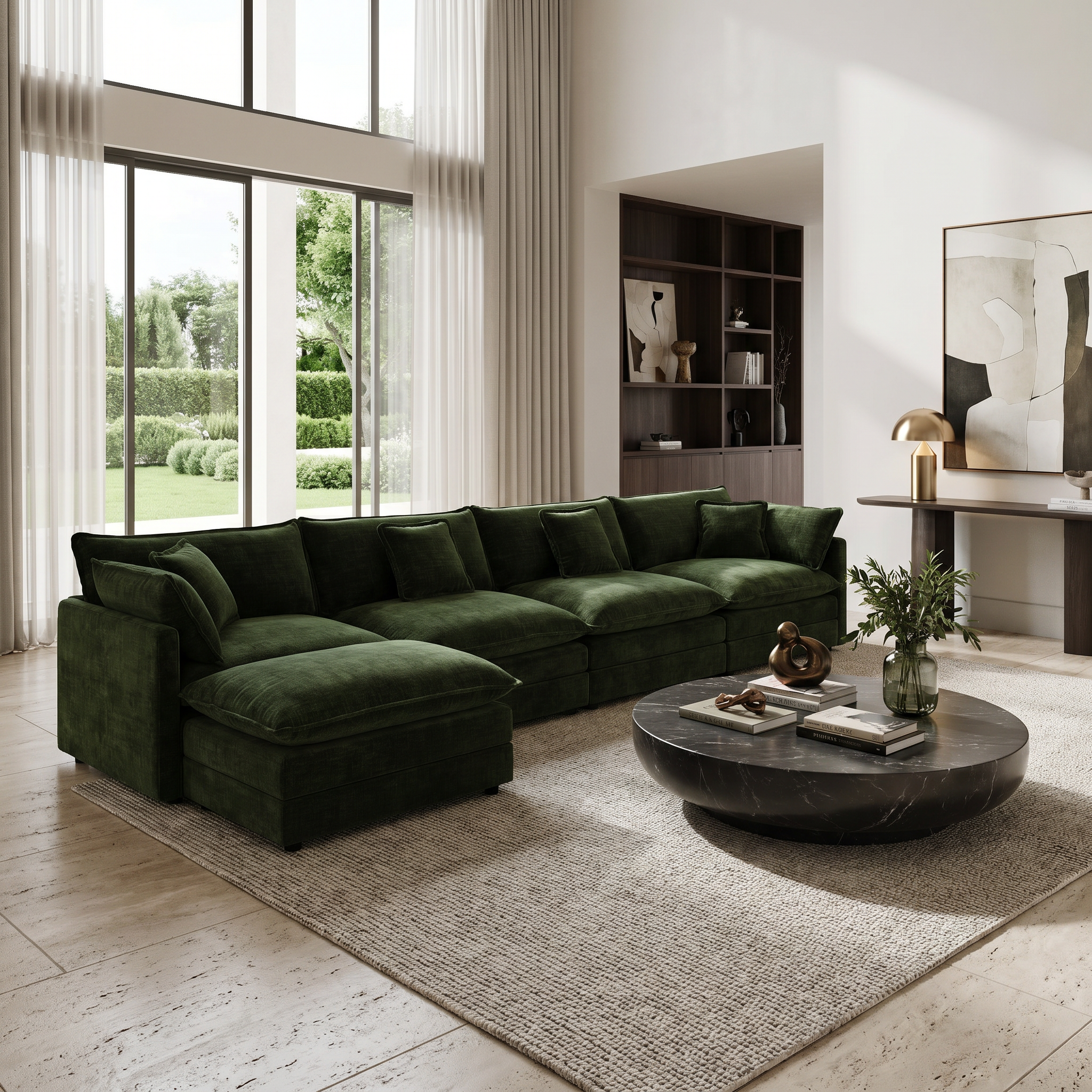 Fremont 147" Modular Chenille Upholstered L-Shaped Sectional Sofa with Ottoman