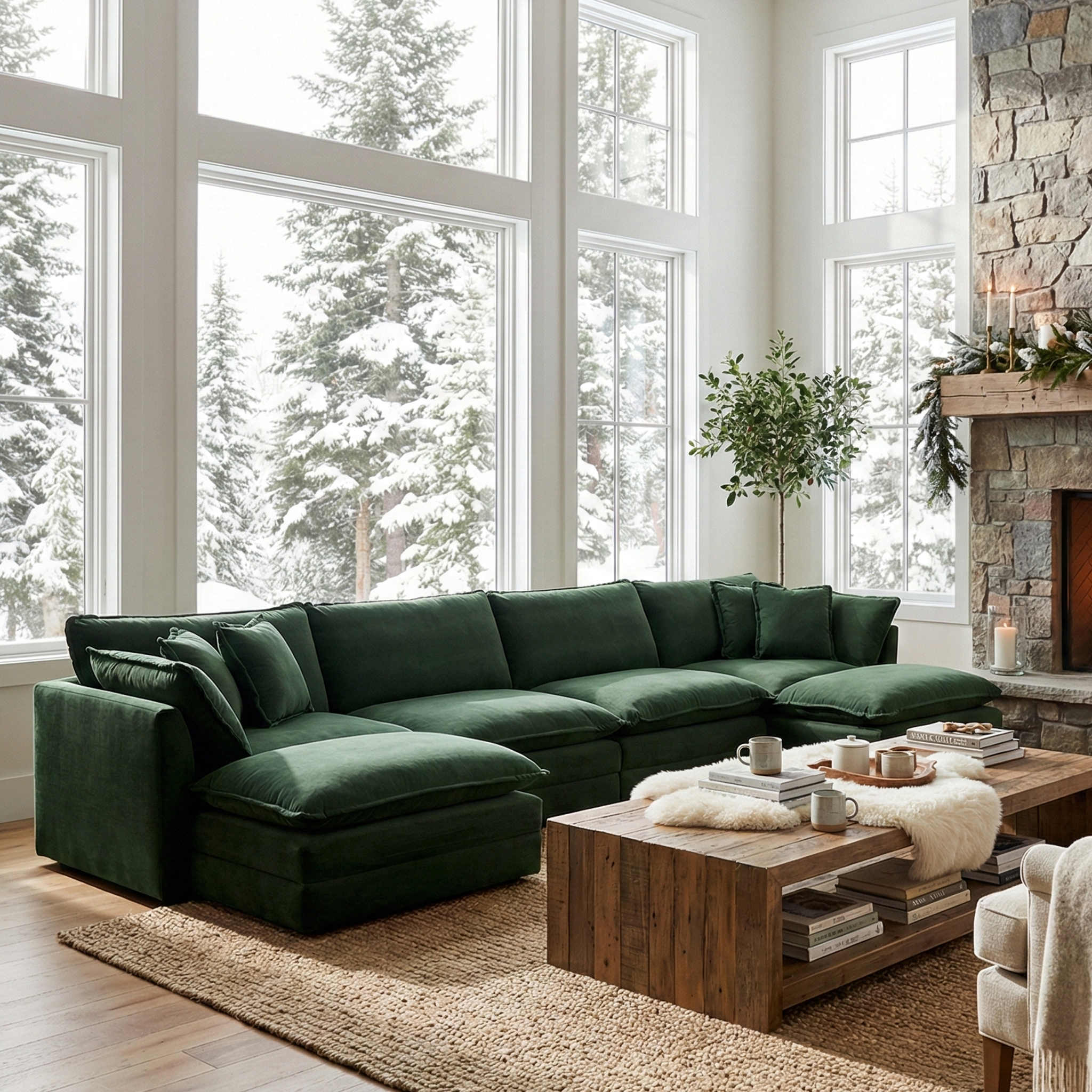 Fremont 147” 6 Piece Large U-Shaped Modular Sectional Sofa Set with 2 Ottomans