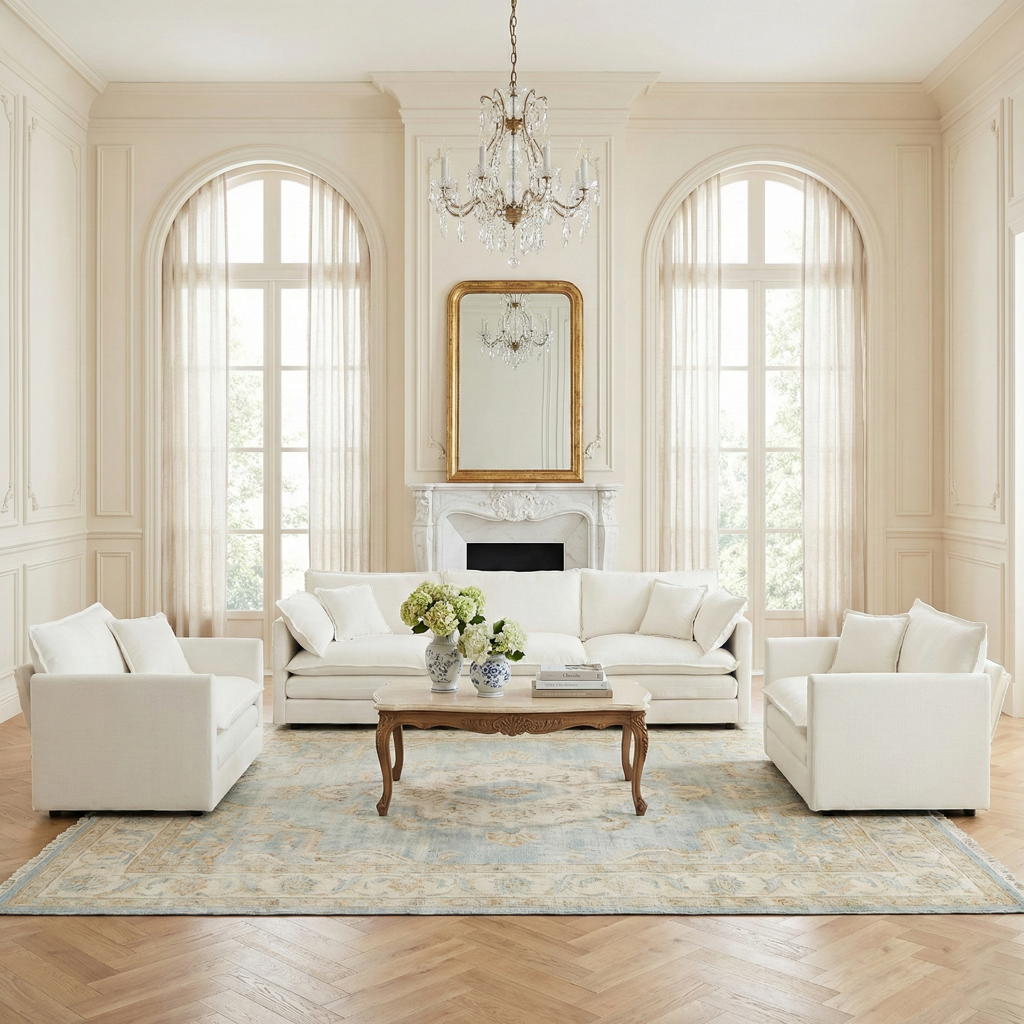 Fremont 3 Piece Chenille Upholstered Modular Sofa Set with Armchairs and 3-Seater Sofa