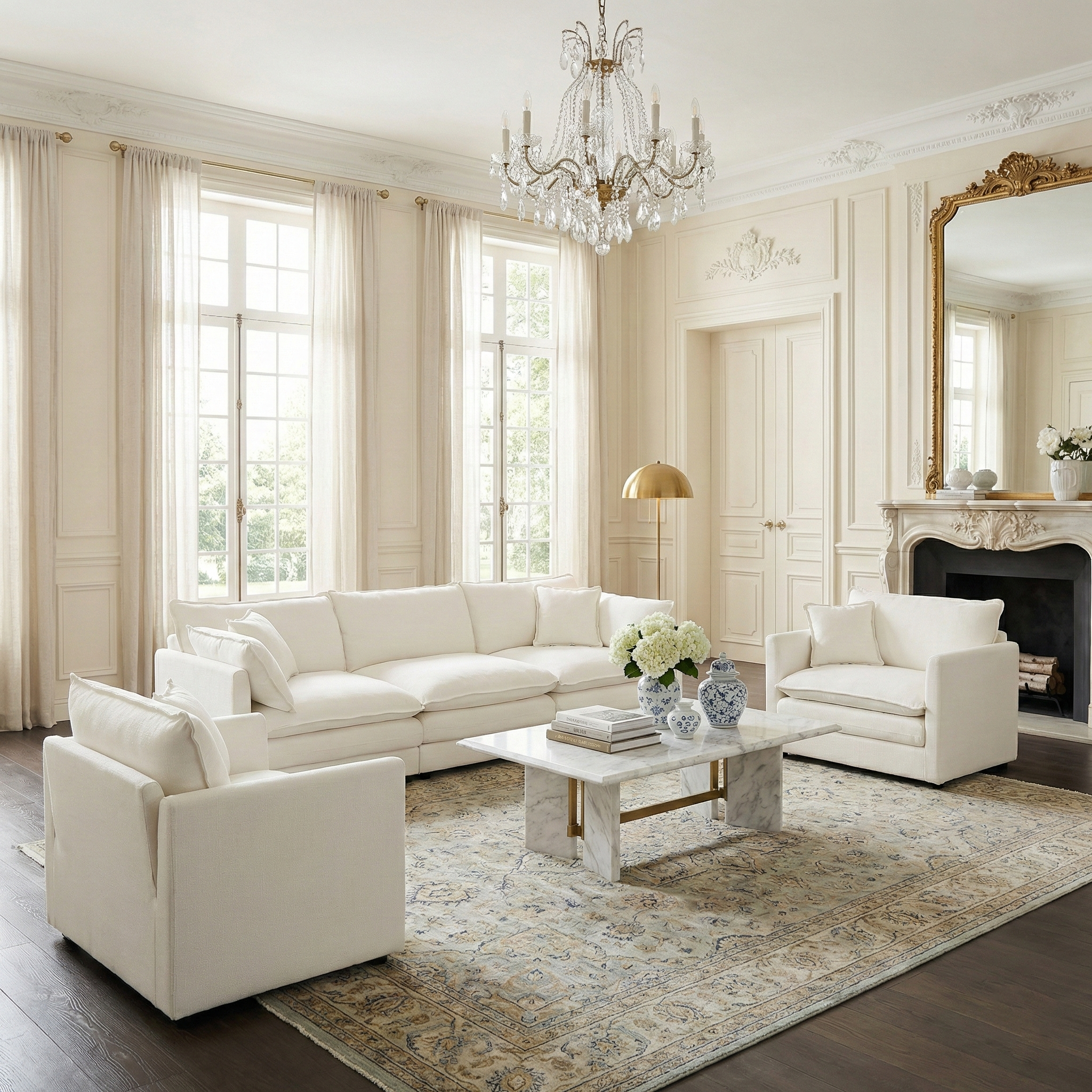 Fremont 3 Piece Chenille Upholstered Modular Sofa Set with Armchairs and 3-Seater Sofa