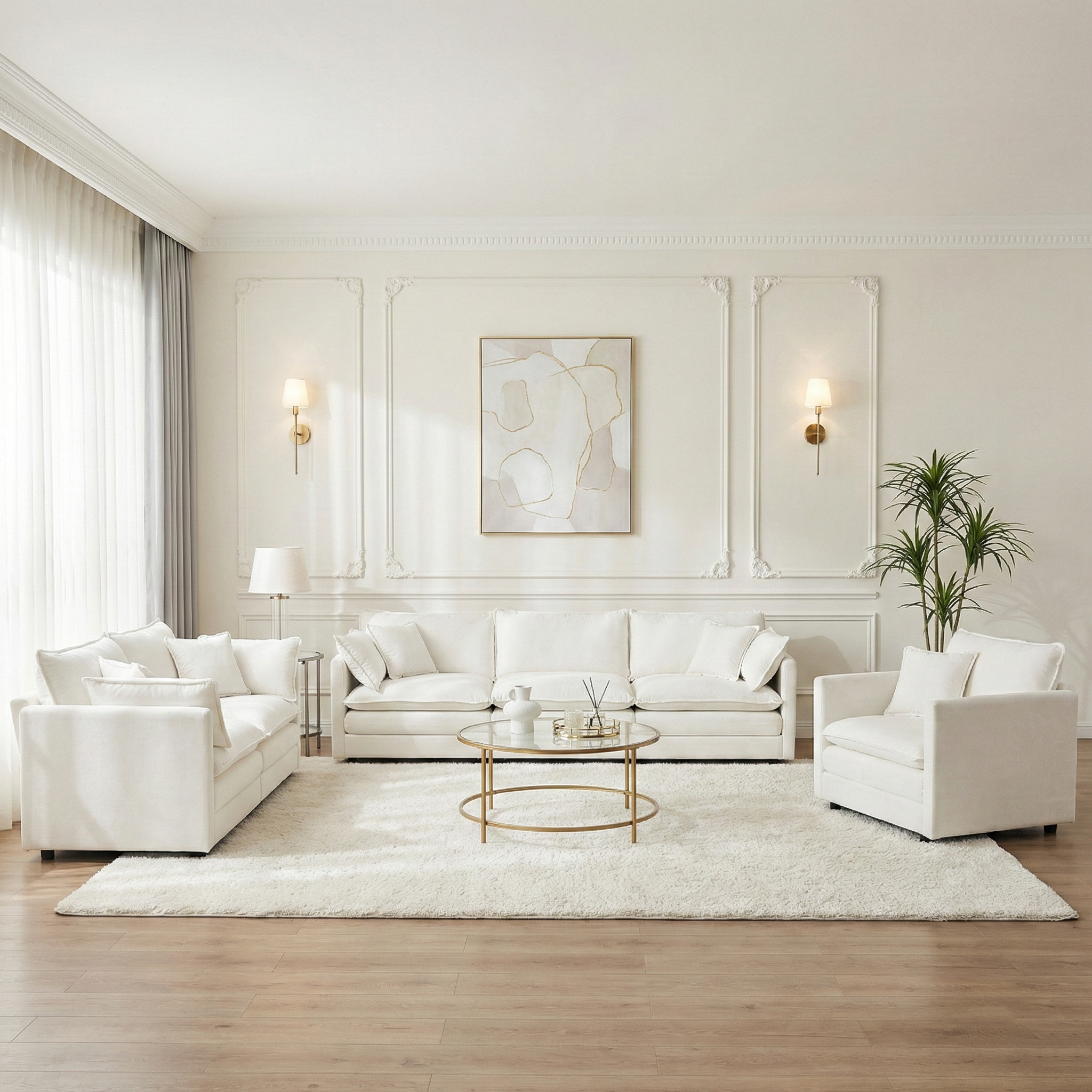 Fremont 3-Piece Modular Chenille Upholstered Sofa Set with Armchair, Loveseat and 3-Seater Sofa