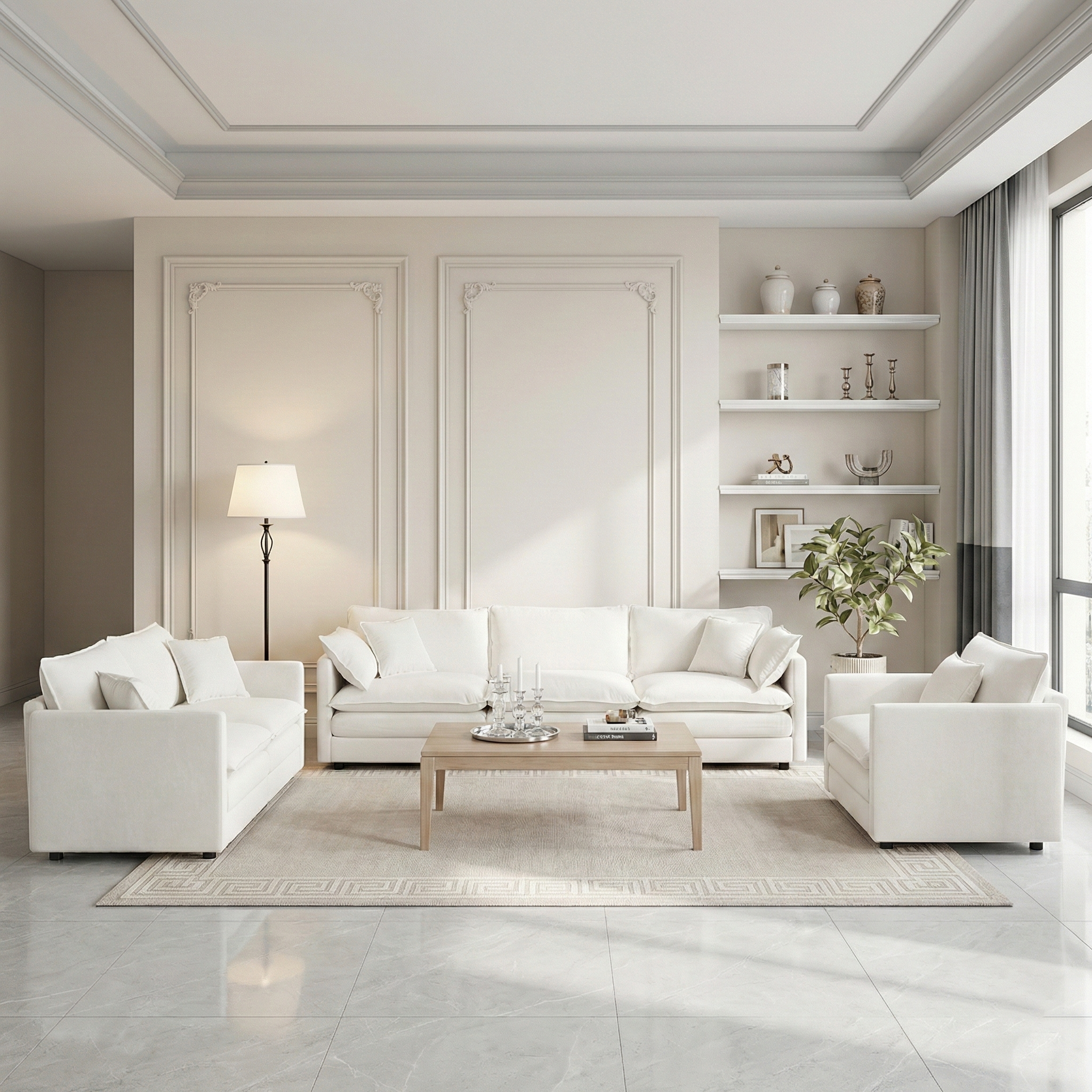 Fremont 3-Piece Modular Chenille Upholstered Sofa Set with Armchair, Loveseat and 3-Seater Sofa
