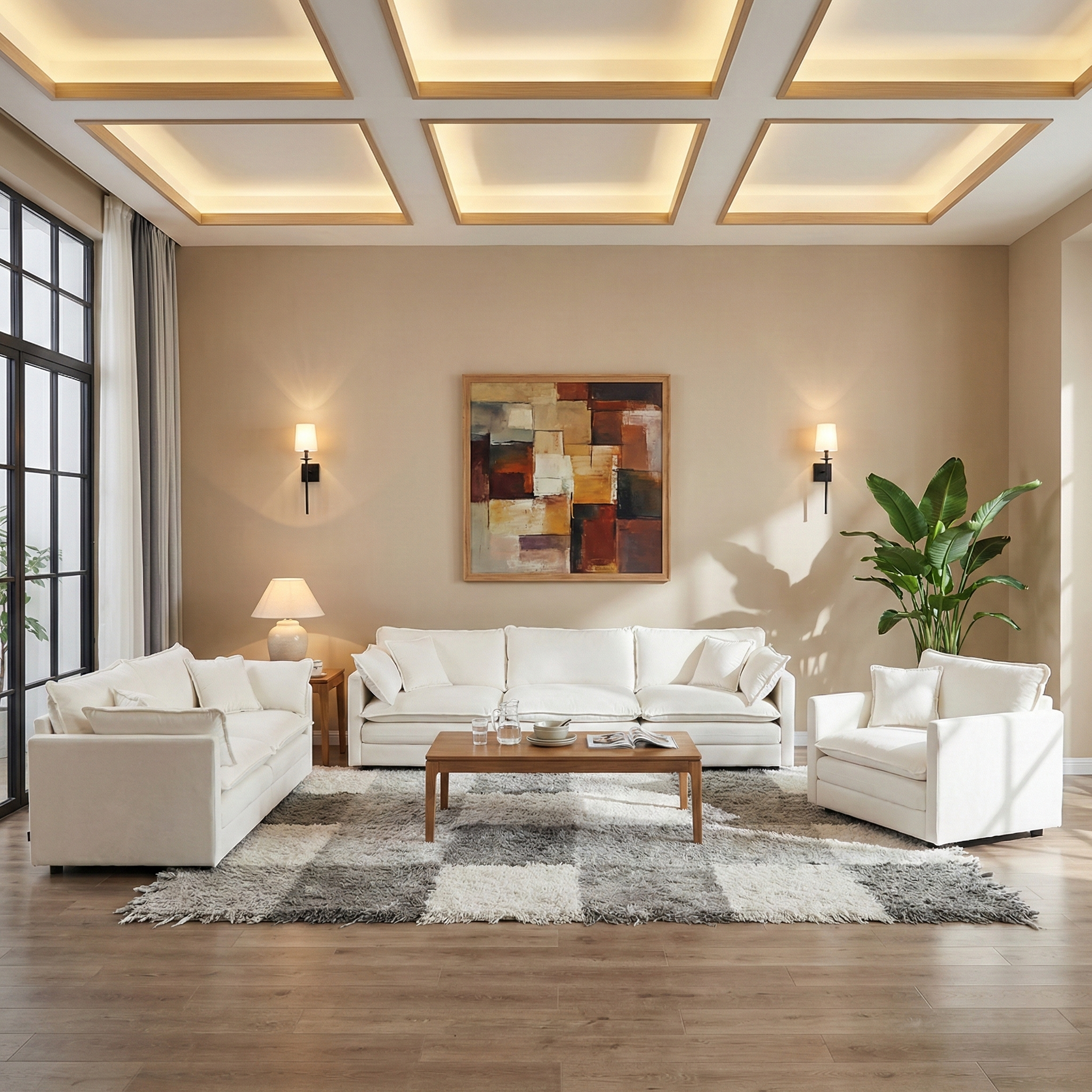 Fremont 3-Piece Modular Chenille Upholstered Sofa Set with Armchair, Loveseat and 3-Seater Sofa