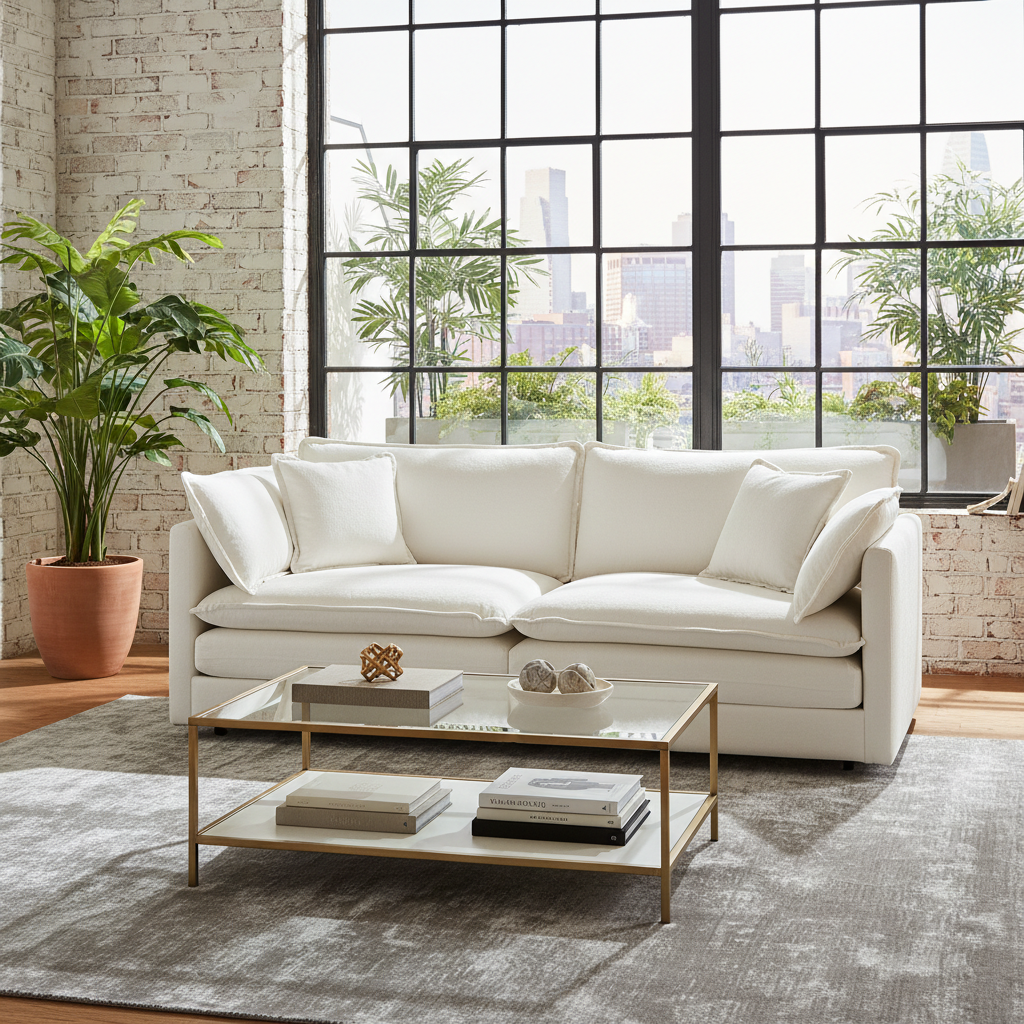 Fremont 77” Chenille Upholstered 2-Seater Loveseat Sofa Couch with 4 Pillows