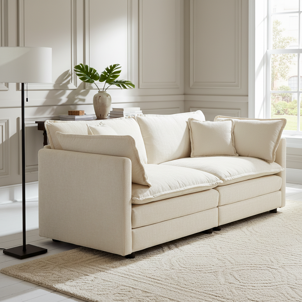 Fremont 77” Chenille Upholstered 2-Seater Loveseat Sofa Couch with 4 Pillows