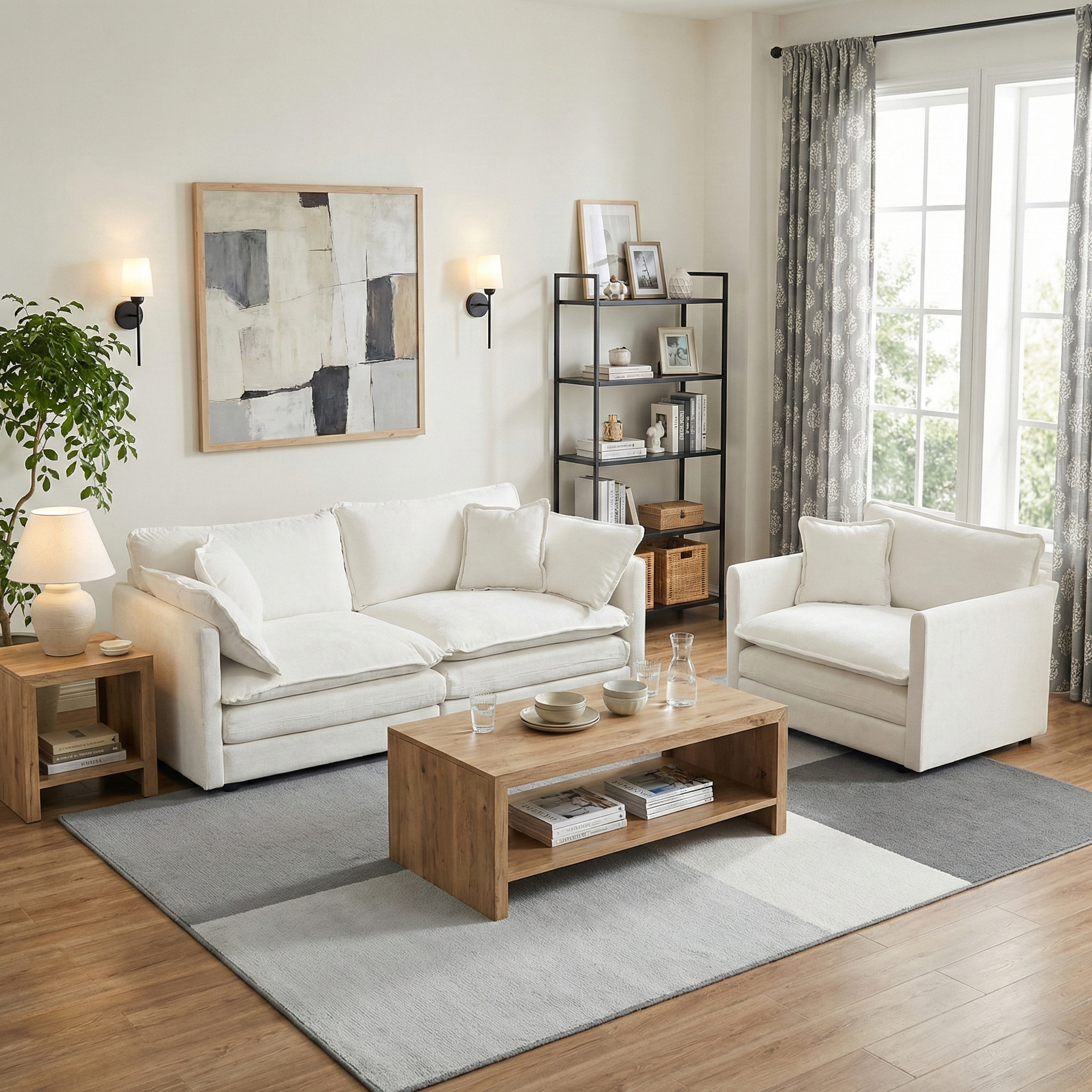 Fremont 2 Piece Chenille Upholstered Modular Sofa Set with Loveseat and Accent Chair