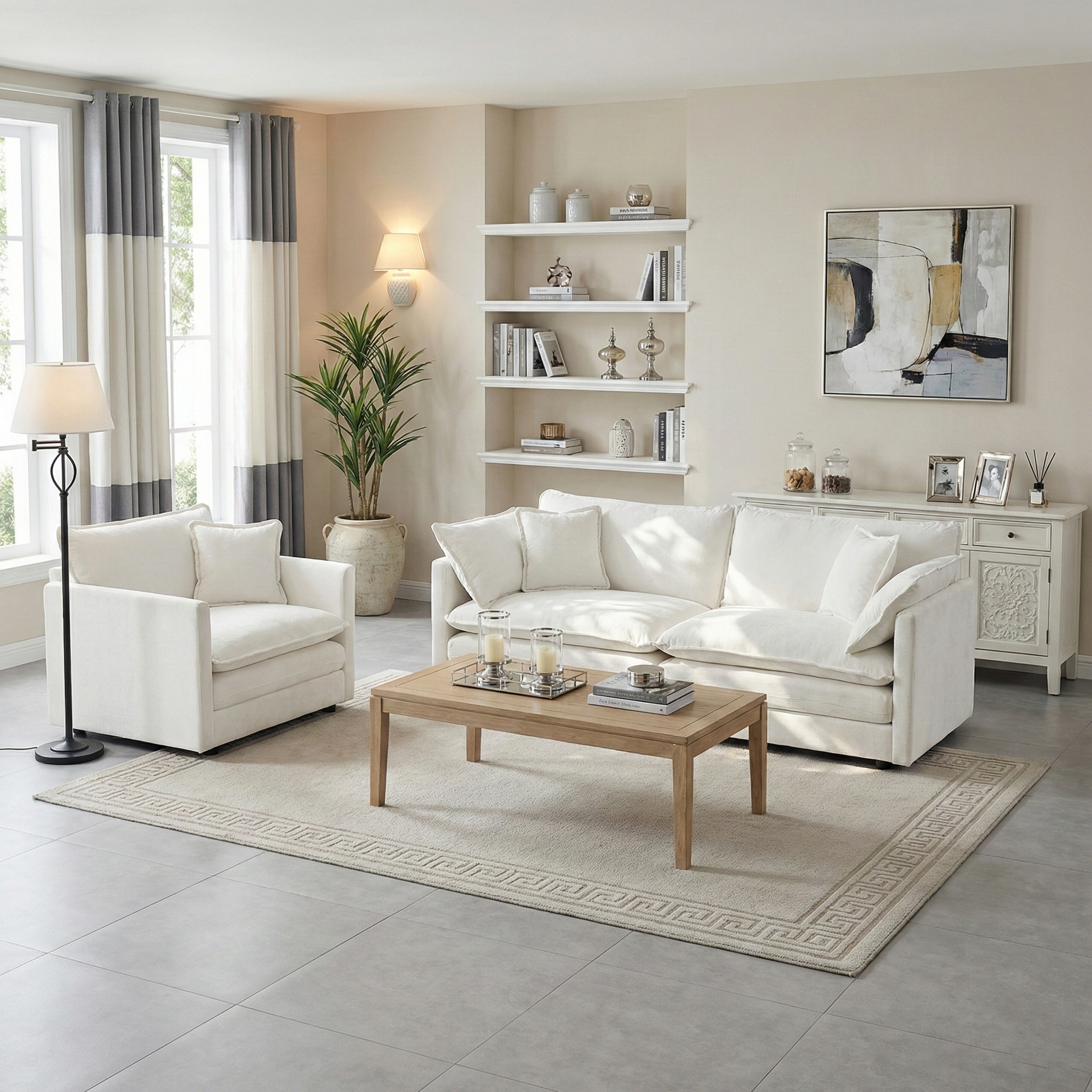 Fremont 2 Piece Chenille Upholstered Modular Sofa Set with Loveseat and Accent Chair
