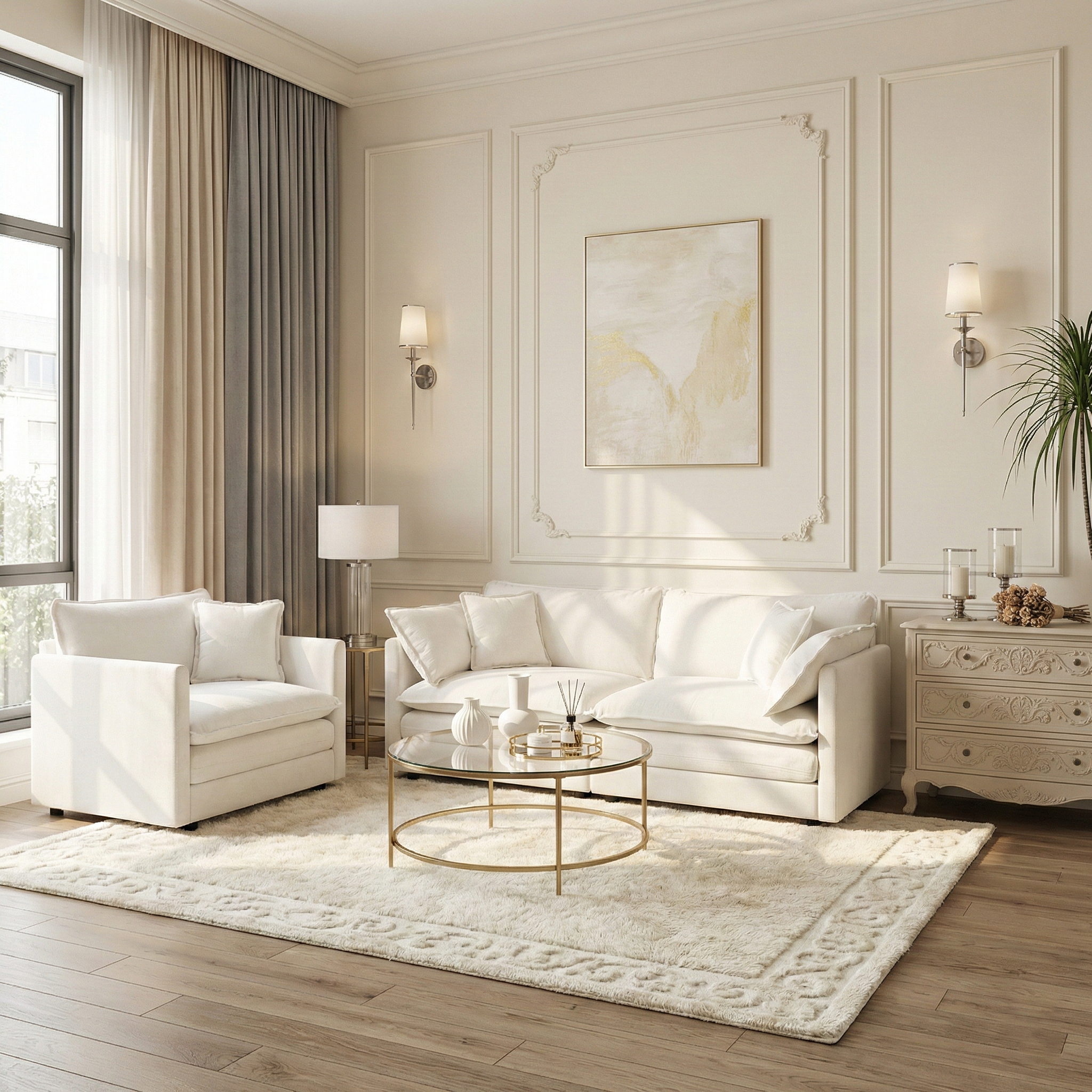 Fremont 2 Piece Chenille Upholstered Modular Sofa Set with Loveseat and Accent Chair