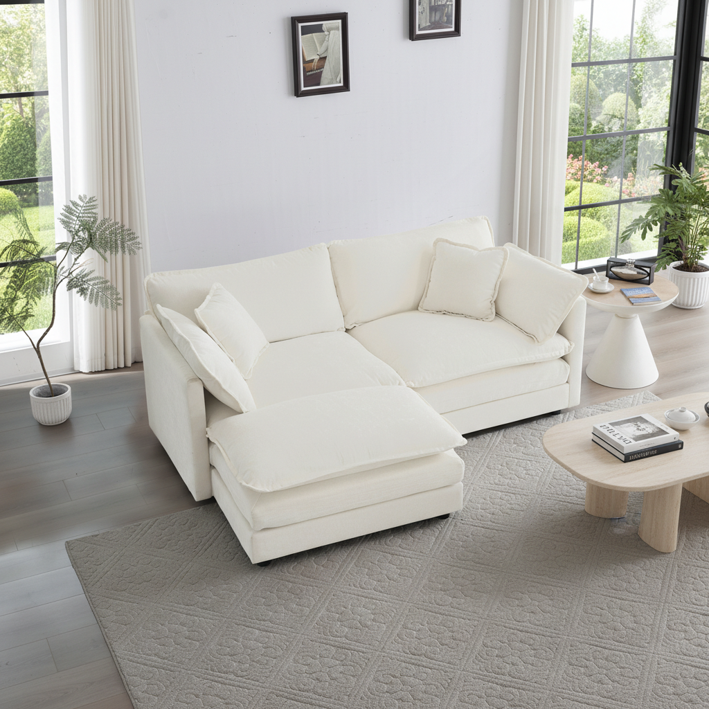 Fremont 77" Chenille Upholstered Modular Loveseat Sofa with Ottoman