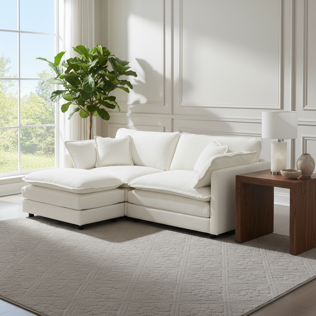 Fremont 77" Chenille Upholstered Modular Loveseat Sofa with Ottoman