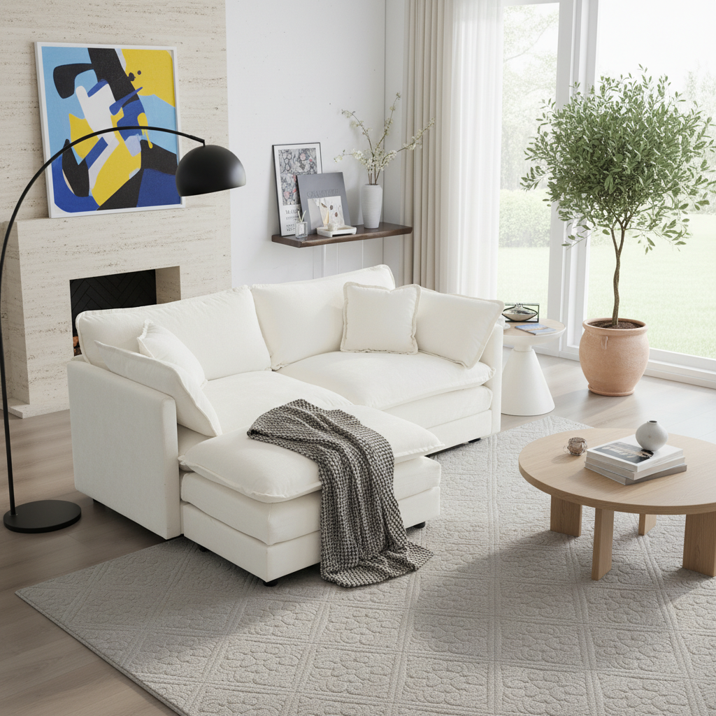 Fremont 77" Chenille Upholstered Modular Loveseat Sofa with Ottoman